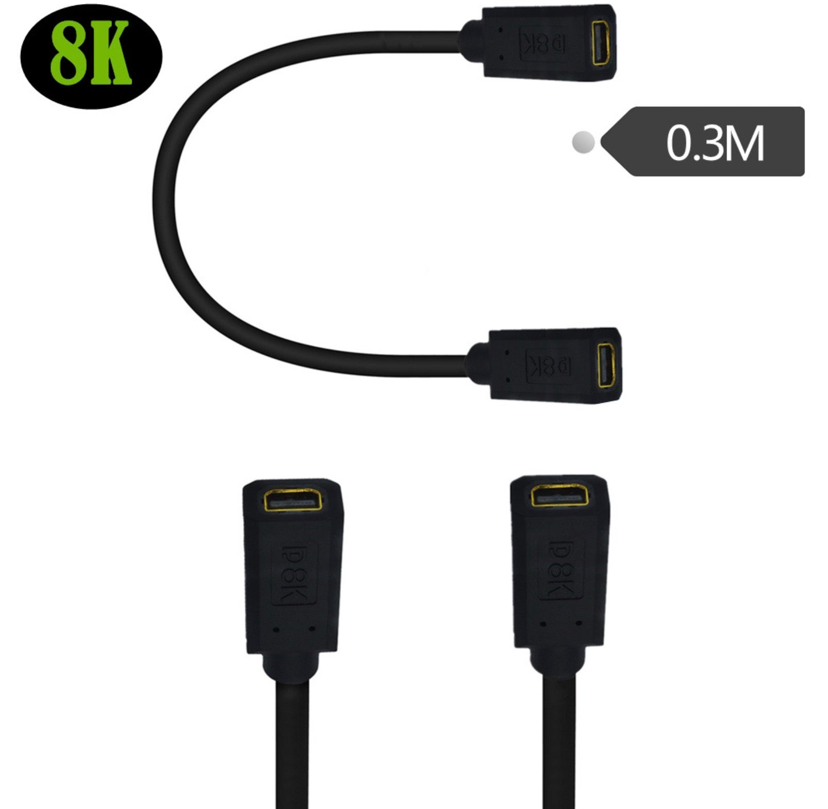 8K Mini DisplayPort 1.4 Female to Female Extension Cable 30cm