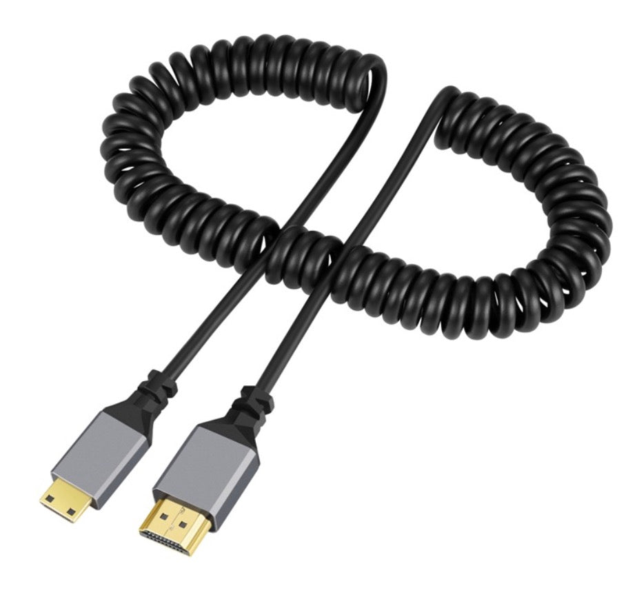 Mini HDMI Male to HDMI Male Coiled Video Cable | Extends to 2.4m