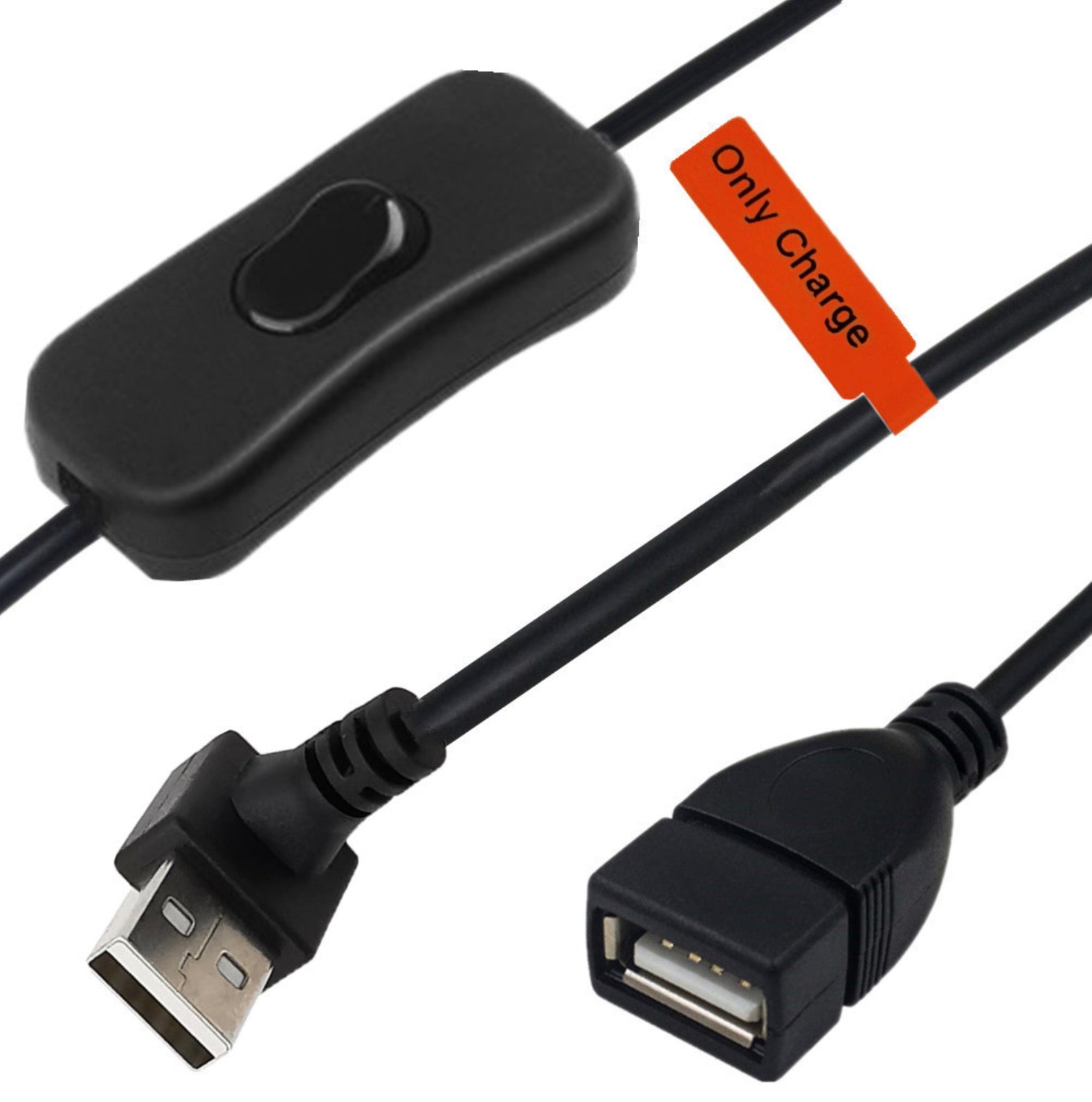 USB 2.0 A Male to Female 3A Charging Extension Cable with On/Off Switch 0.3m