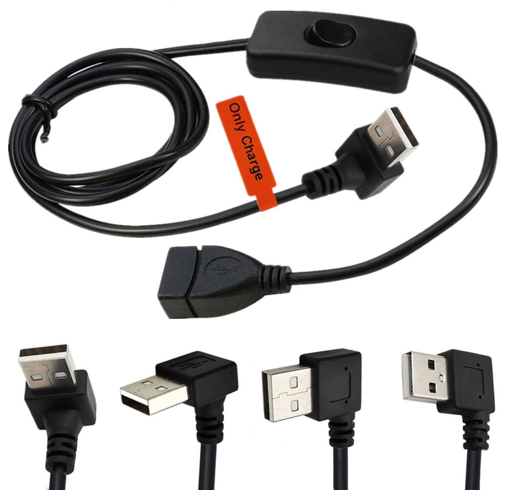USB 2.0 A Male to Female 3A Charging Extension Cable with On/Off Switch 1m