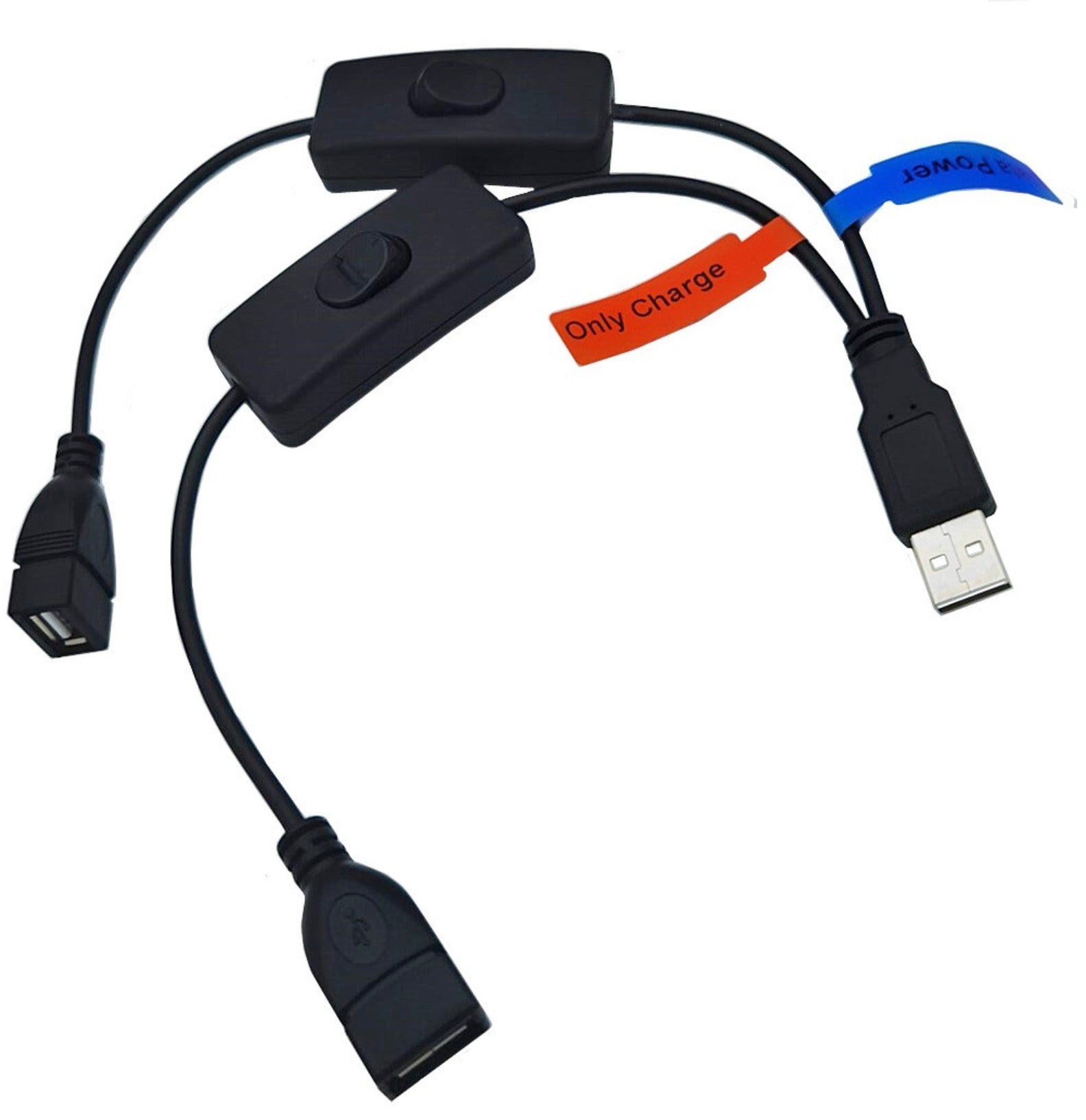 USB 2.0 A Male to Dual Female Y Extension Cable Splitter with ON/OFF Switch