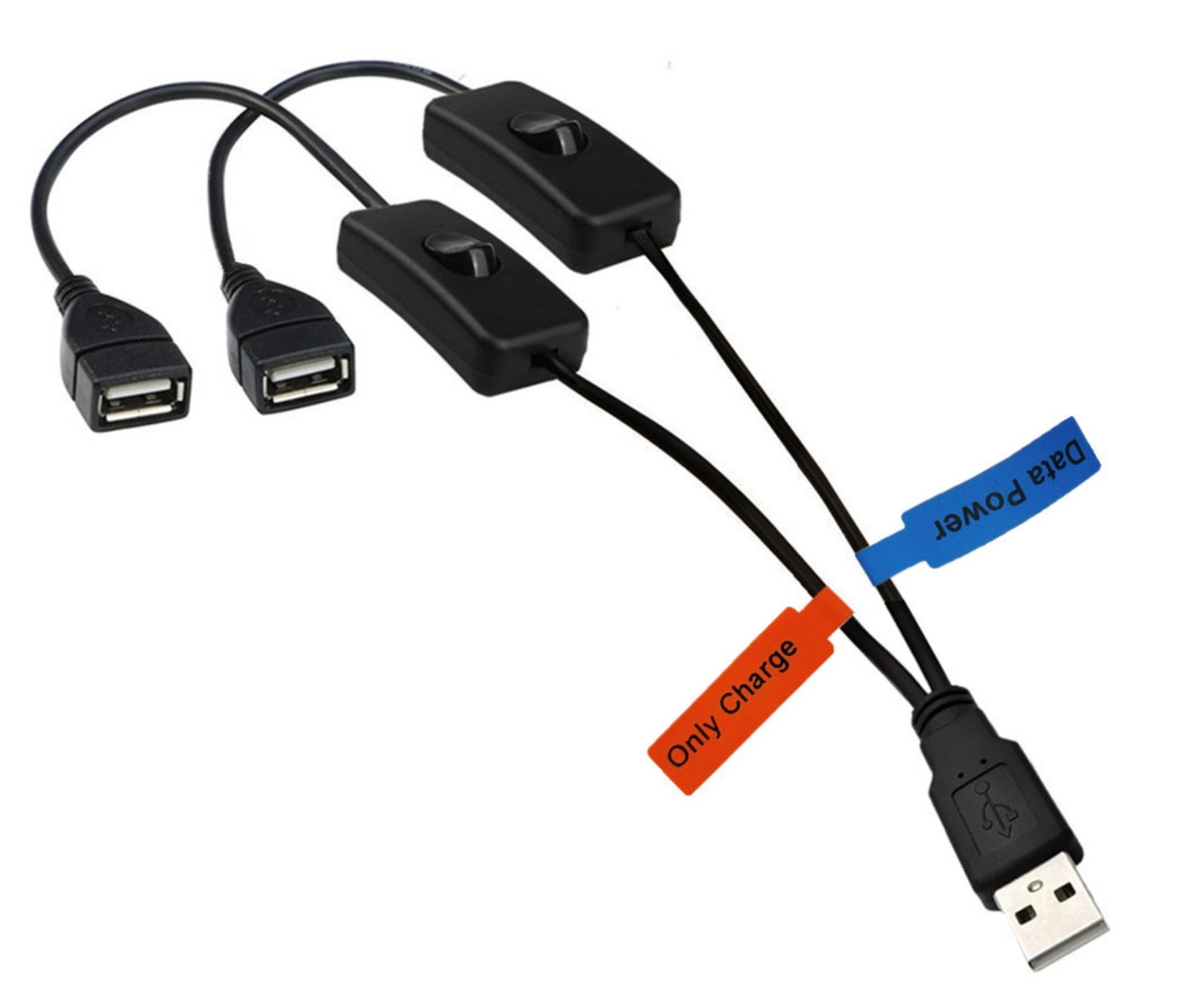 USB 2.0 A Male to Dual Female Y Extension Cable Splitter with ON/OFF Switch