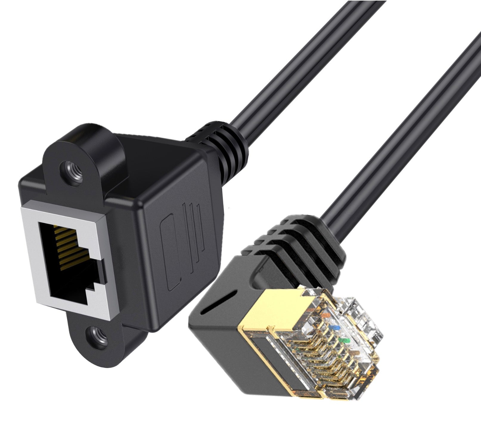 Cat 8 SuperSpeed 40 Gbps RJ45 Ethernet Network Extension Cable Down Angle Male to Female Panel Mount