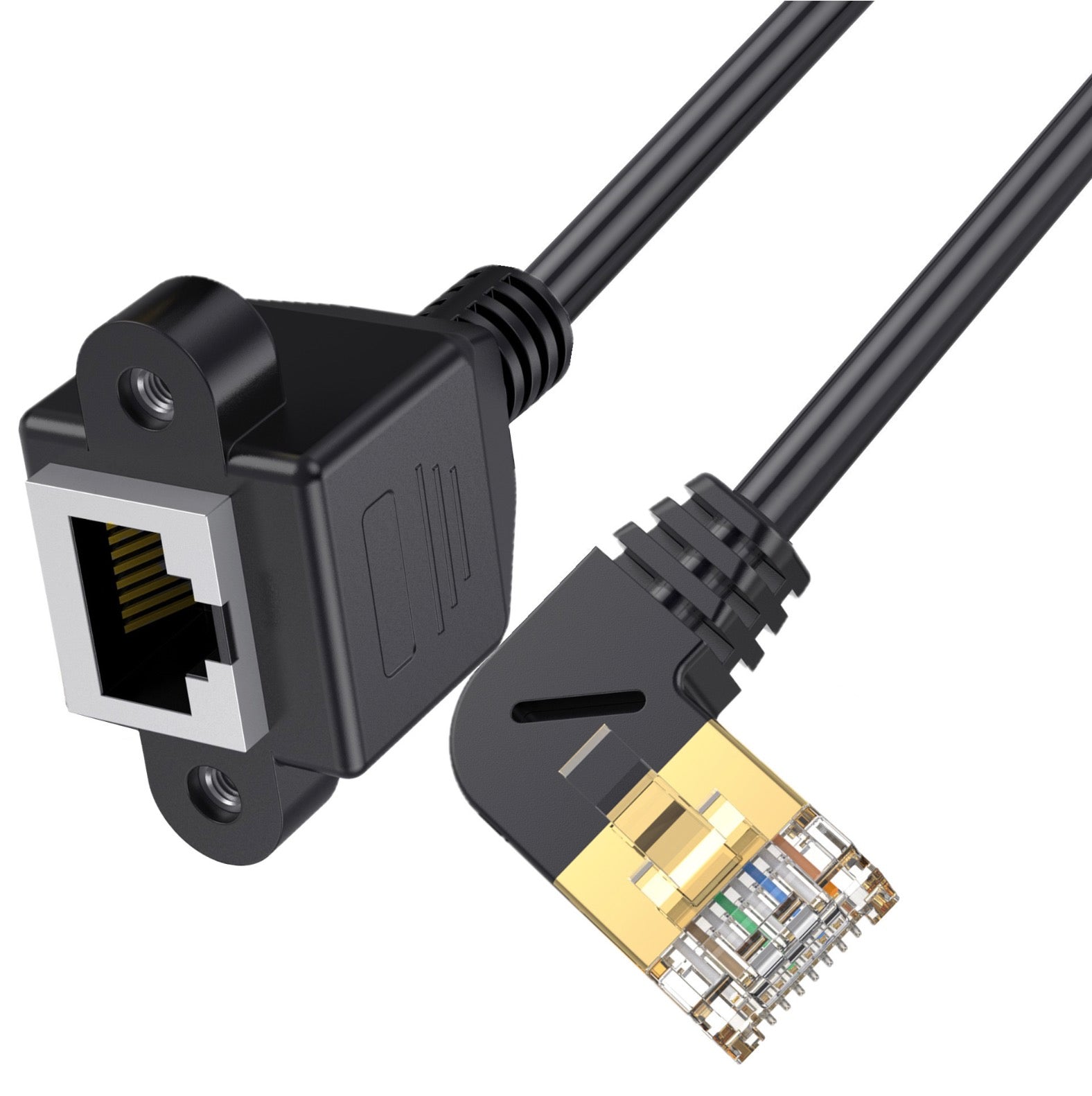 Cat 8 SuperSpeed 40 Gbps RJ45 Ethernet Network Extension Cable Right Angled Male to Female Panel Mount