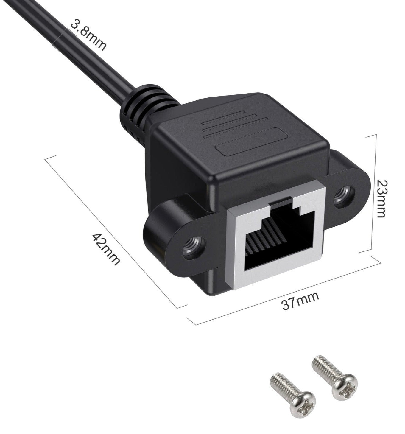Cat 8 SuperSpeed 40 Gbps RJ45 Ethernet Network Extension Cable Left Angled Male to Female Panel Mount