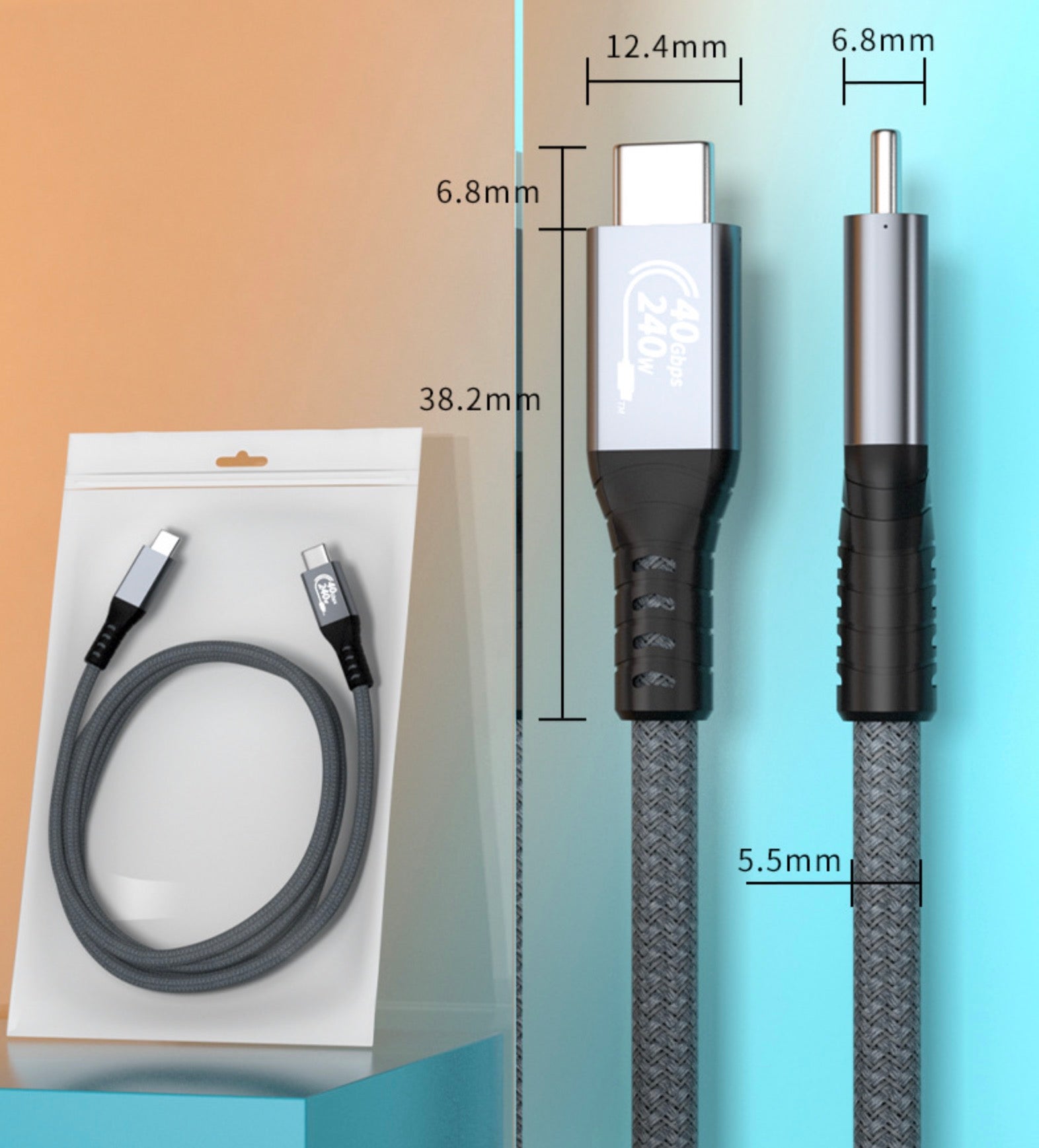USB-C Gen 3 240W(48V/5A) PD Charging Data Cable Data 40Gbps 8K 1m