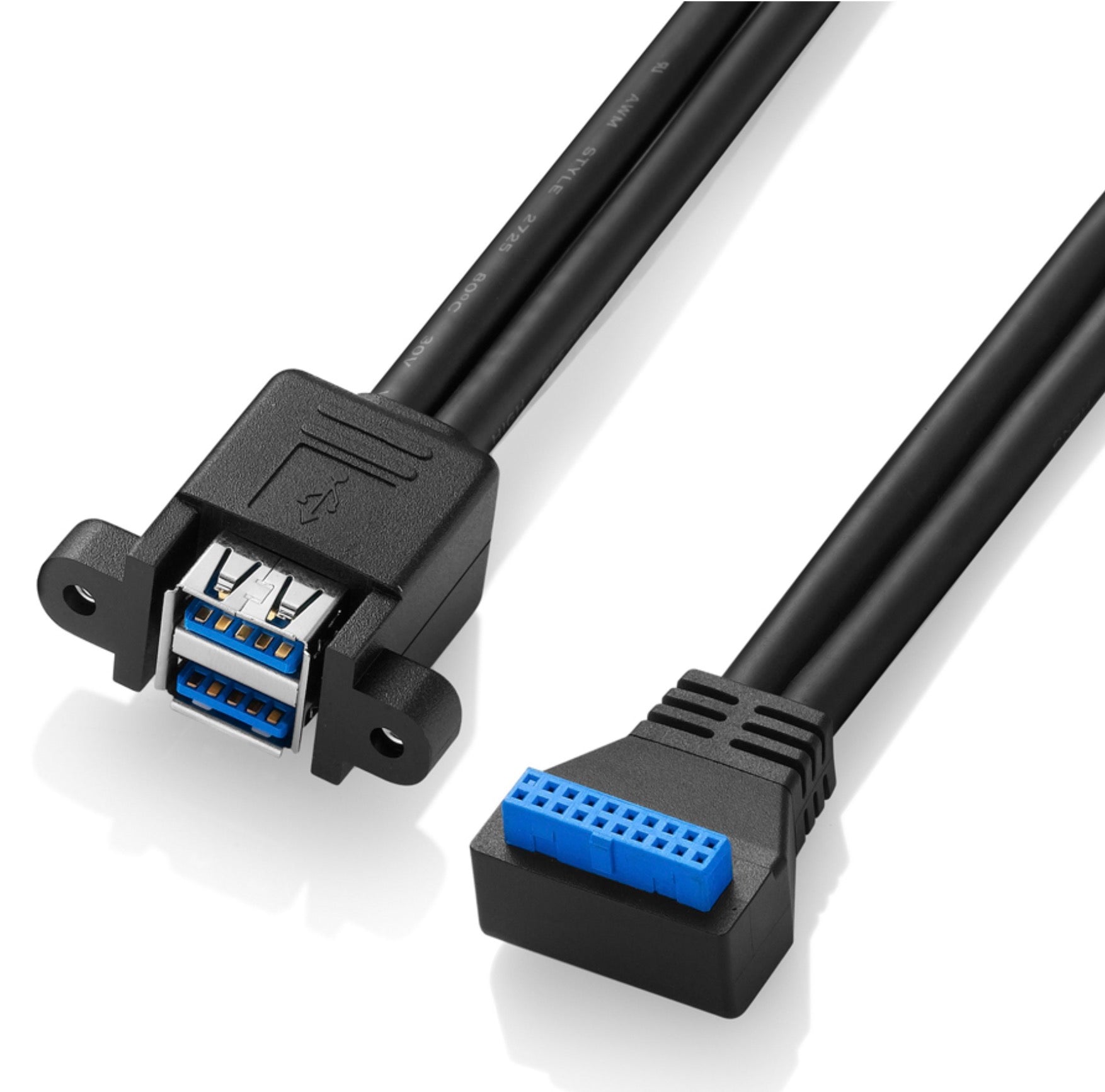 Dual USB 3.0 Type-A Female Panel Mount to Motherboard USB 3.0 Internal IDC 20Pin Header Cable