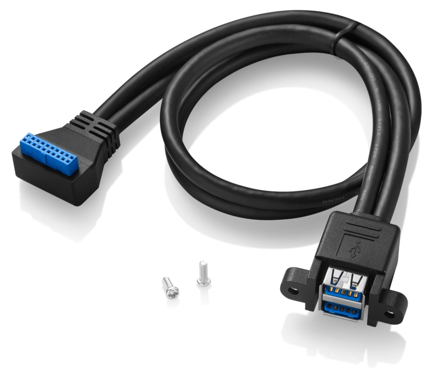 Dual USB 3.0 Type-A Female Panel Mount to Motherboard USB 3.0 Internal IDC 20Pin Header Cable