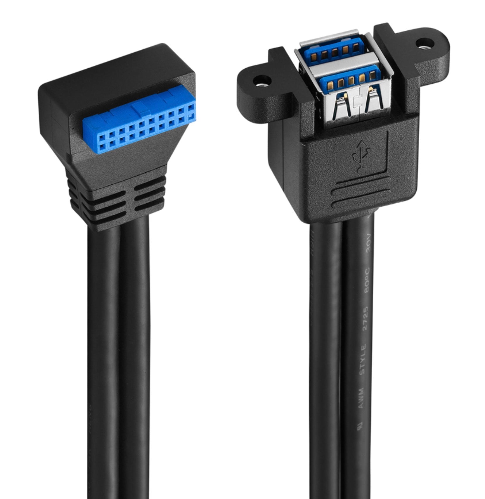 Dual USB 3.0 Type-A Female Panel Mount to Motherboard USB 3.0 Internal IDC 20Pin Header Cable