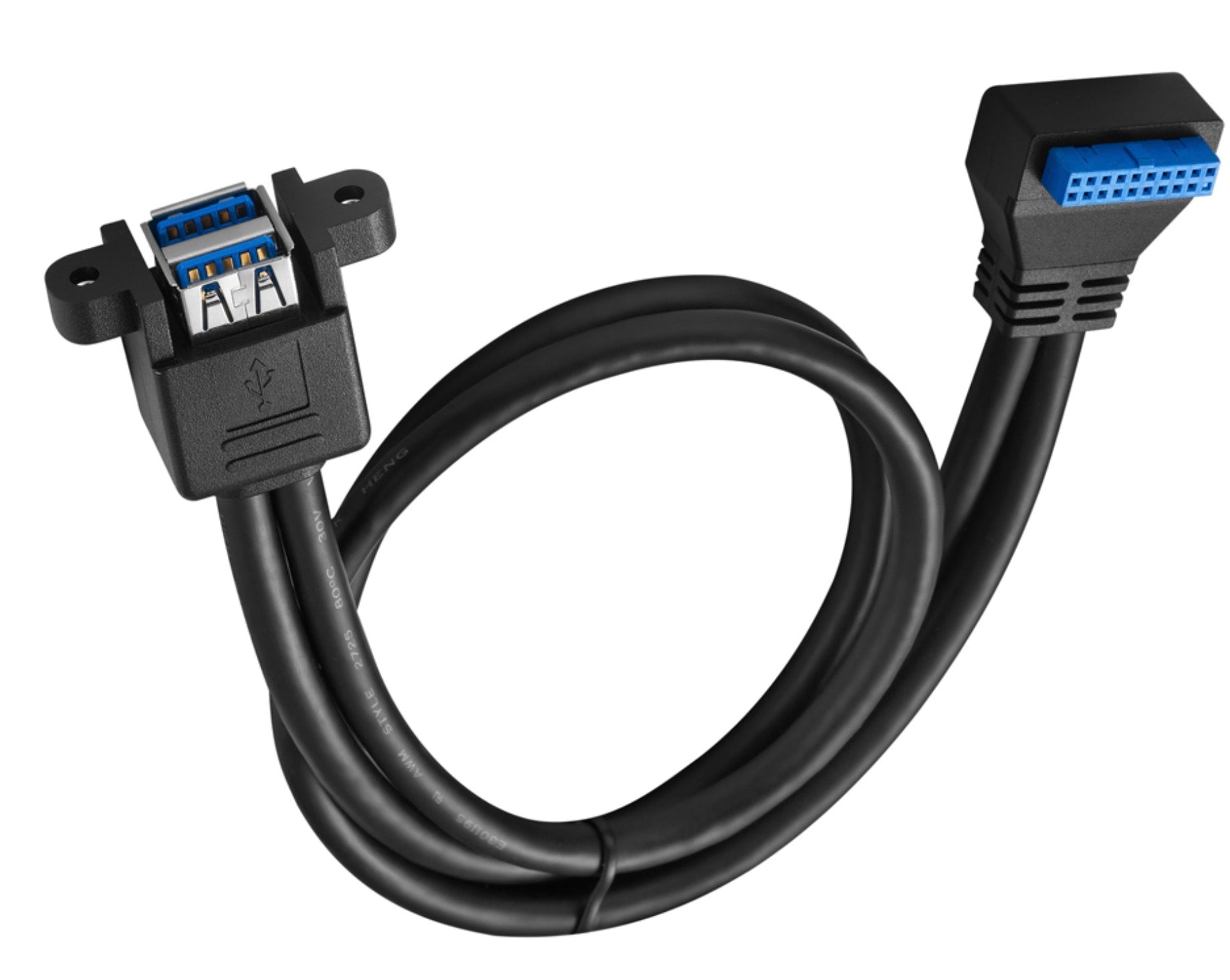 Dual USB 3.0 Type-A Female Panel Mount to Motherboard USB 3.0 Internal IDC 20Pin Header Cable