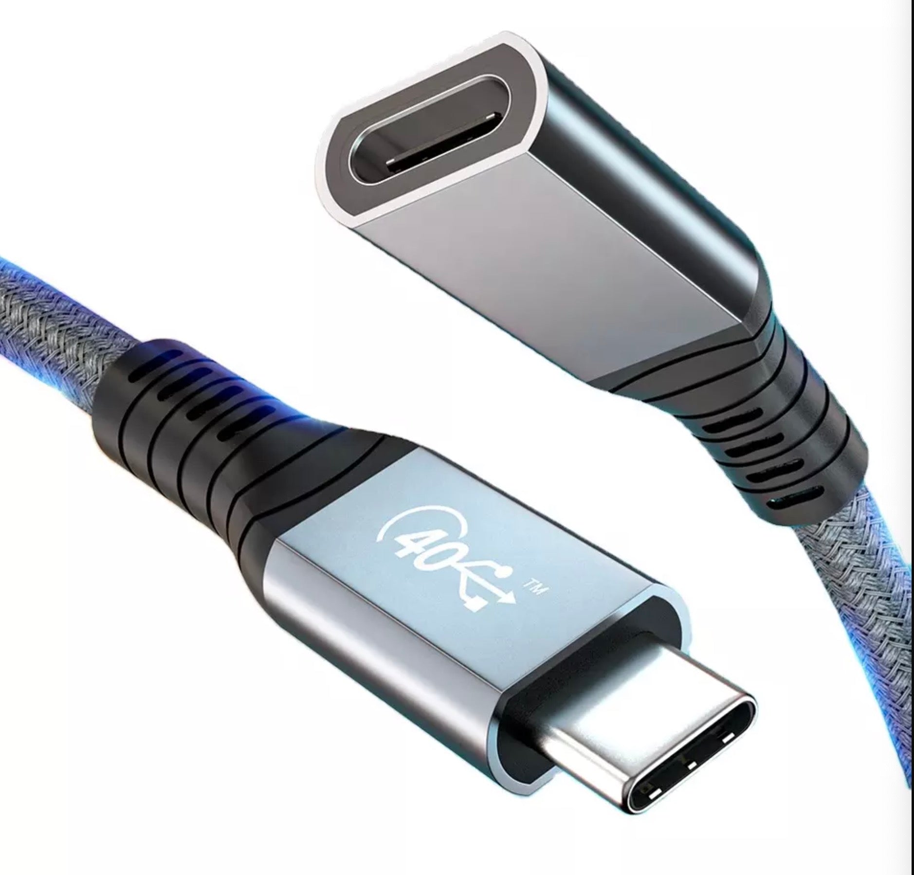 USB C Male to Female Braided USB4 100W 40Gbps Extension Cable