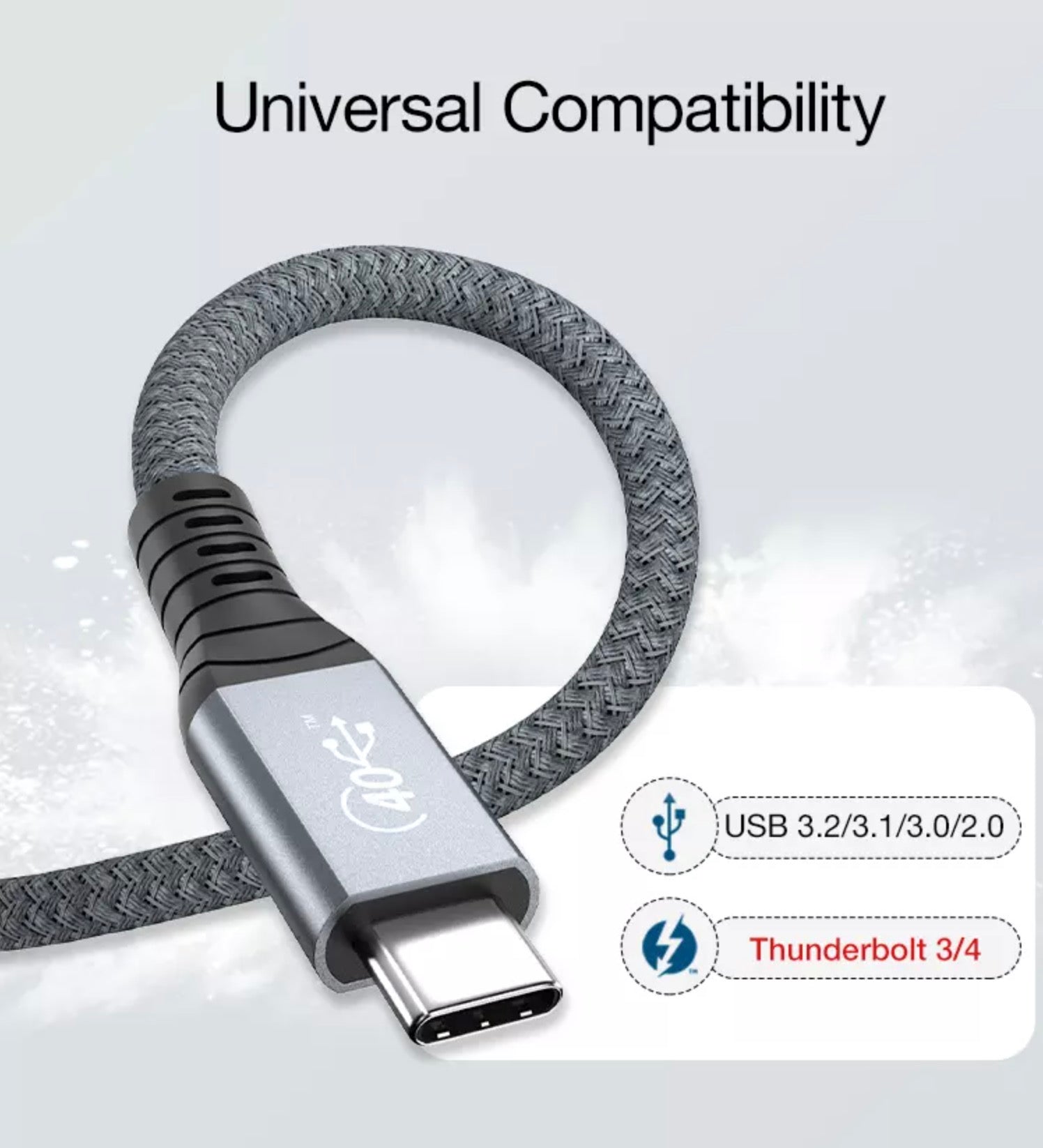 USB C Male to Female Braided USB4 100W 40Gbps Extension Cable