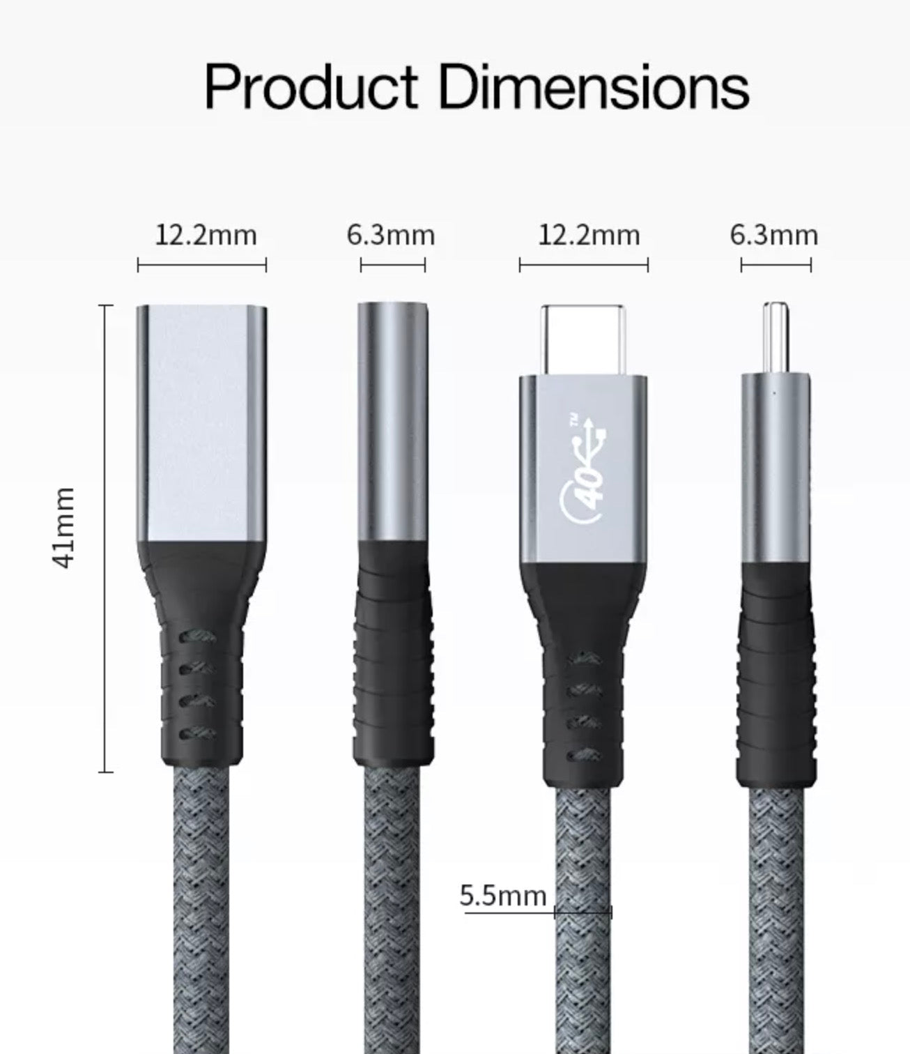 USB C Male to Female Braided USB4 100W 40Gbps Extension Cable
