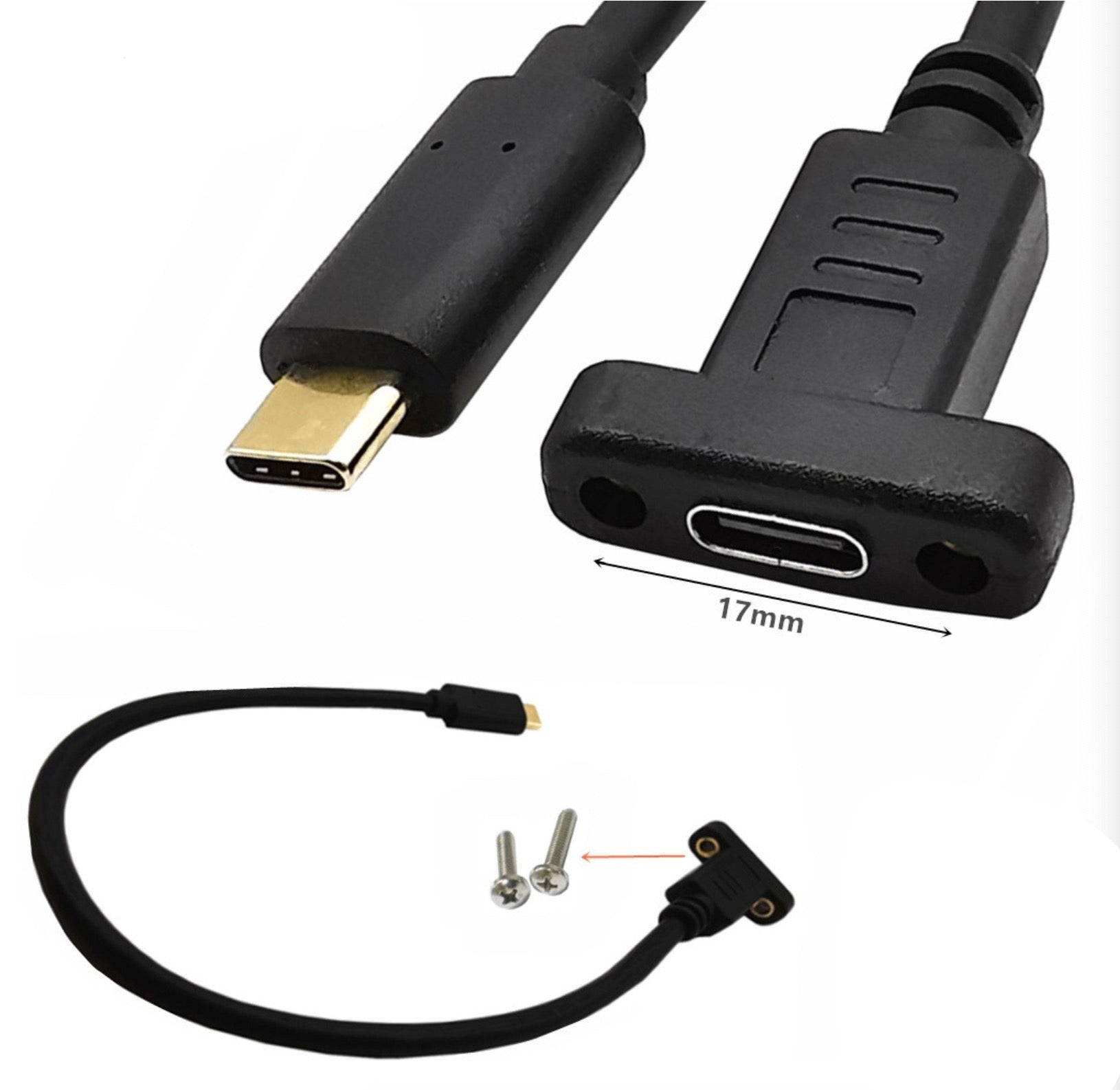 USB C Male to Female Panel Mount Extension Cable USB 3.1 10Gbps
