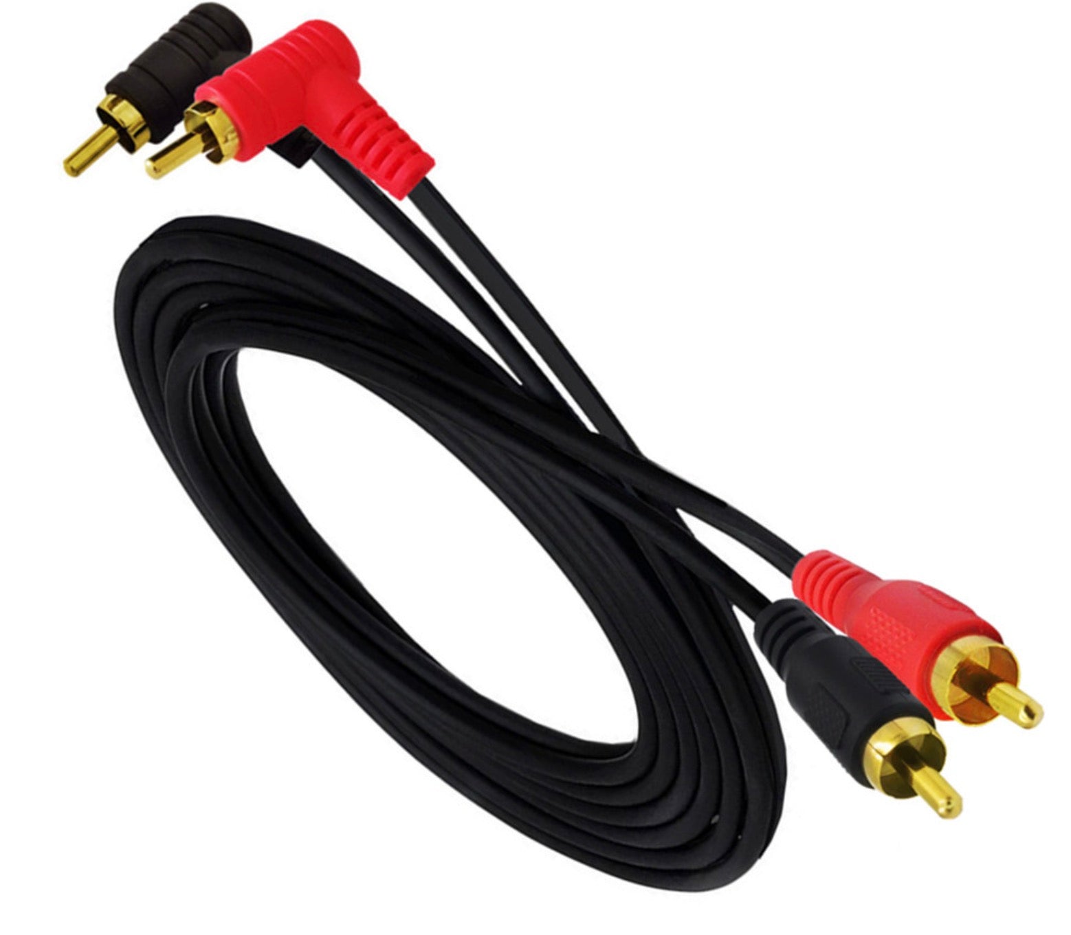 Dual RCA Male to Dual RCA Male Right Angled Audio Stereo Subwoofer Cable 1m