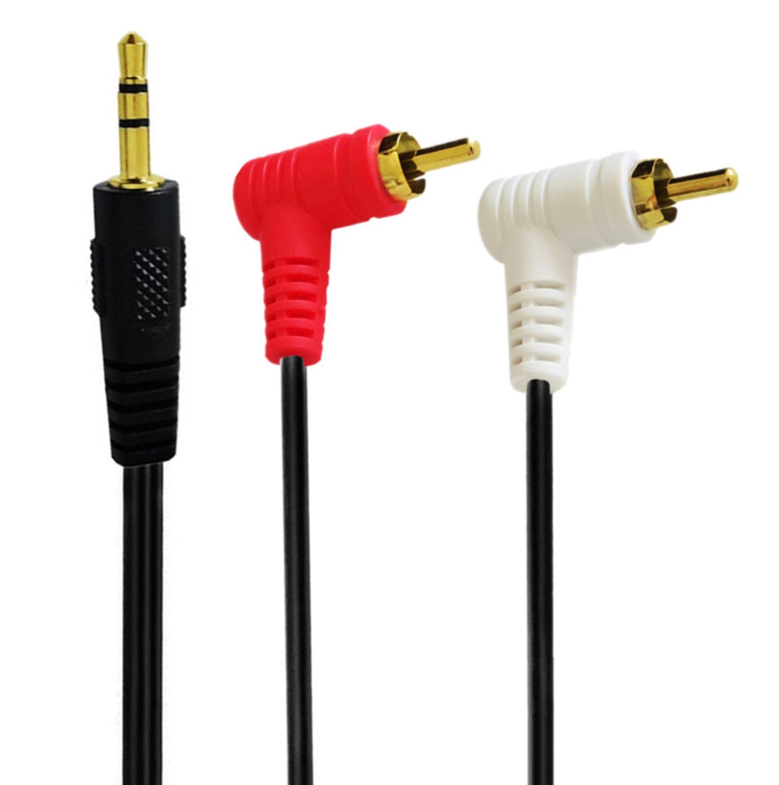 3.5mm Aux Jack Straight Male to 2 Male RCA 90 Degree Angled Audio Cable