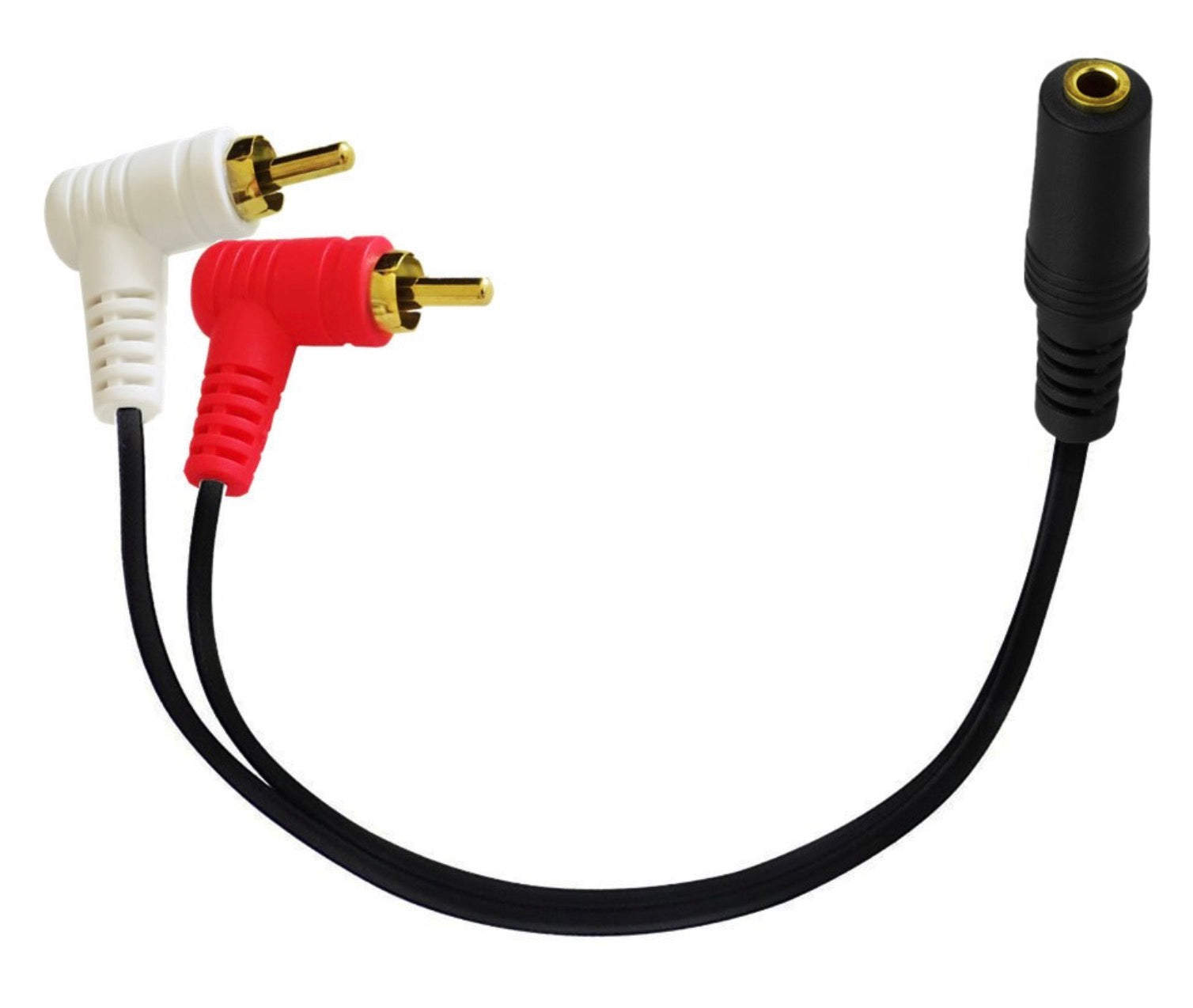 3.5mm Aux Jack Female to 2 Male RCA 90 Degree Angled Audio Splitter Cable