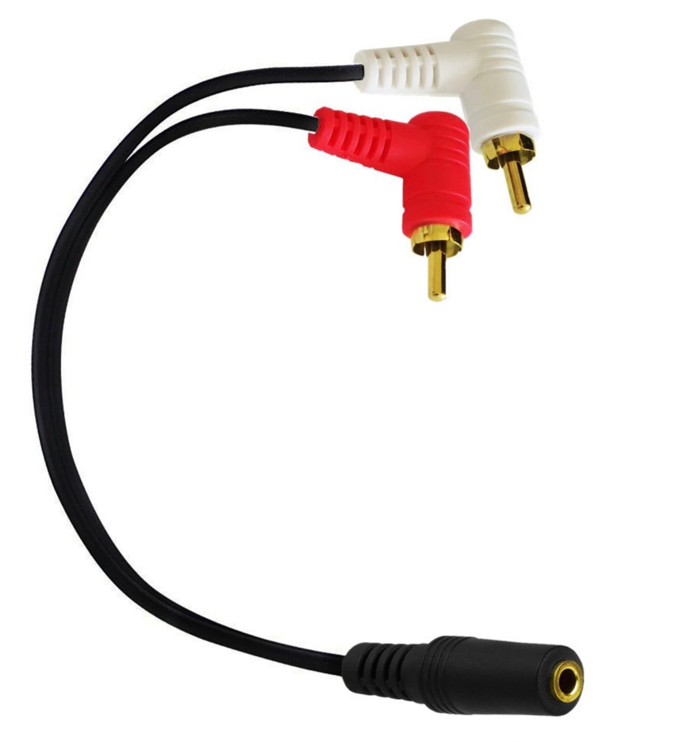 3.5mm Aux Jack Female to 2 Male RCA 90 Degree Angled Audio Splitter Cable