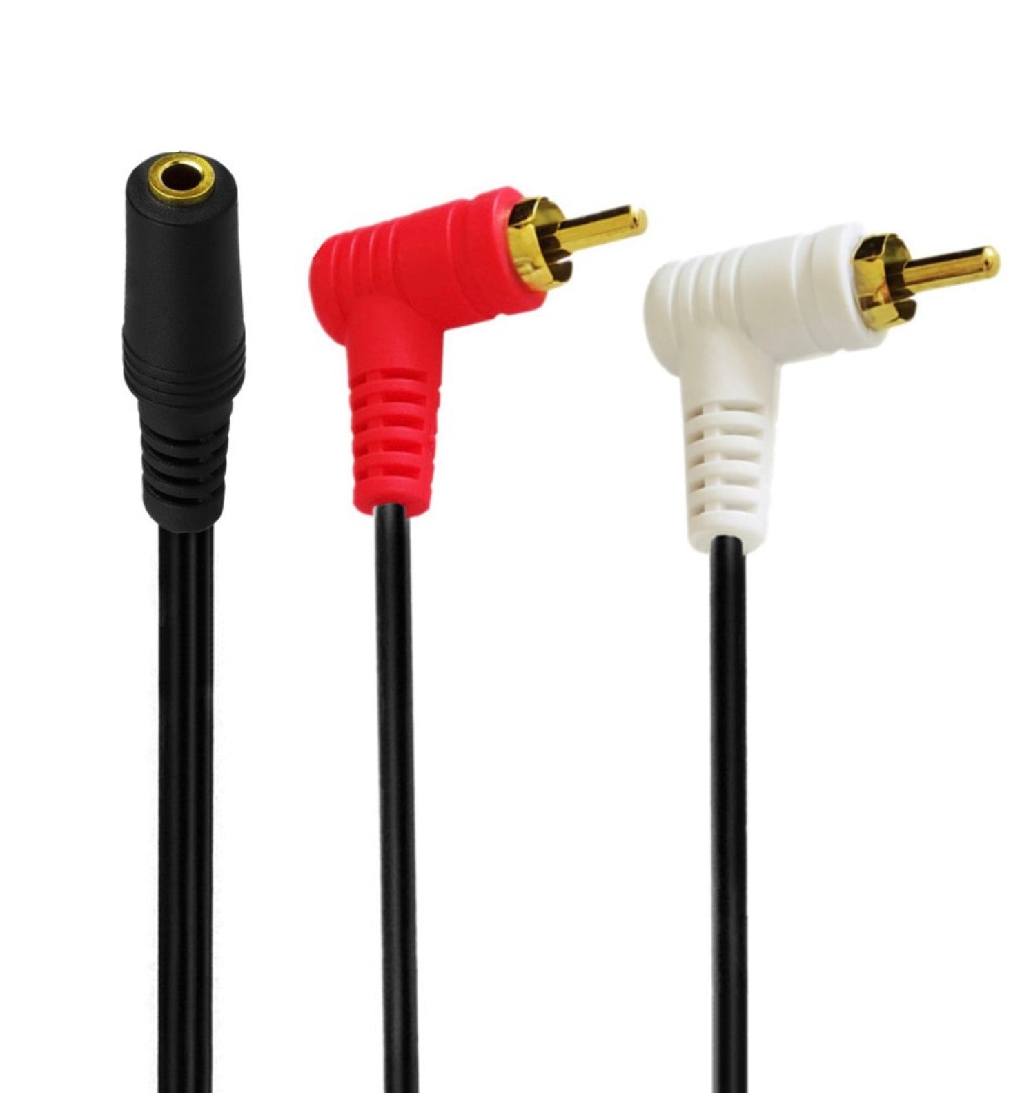3.5mm Aux Jack Female to 2 Male RCA 90 Degree Angled Audio Splitter Cable