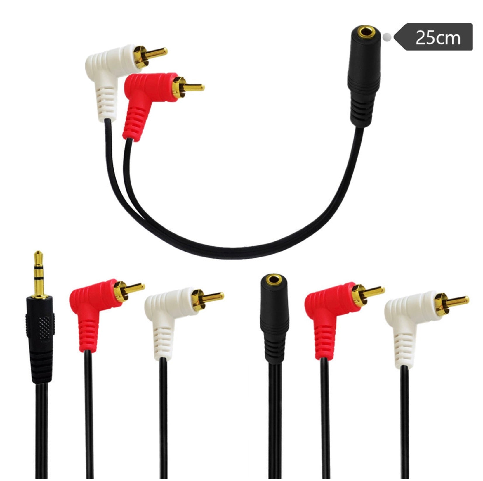 3.5mm Aux Jack Female to 2 Male RCA 90 Degree Angled Audio Splitter Cable