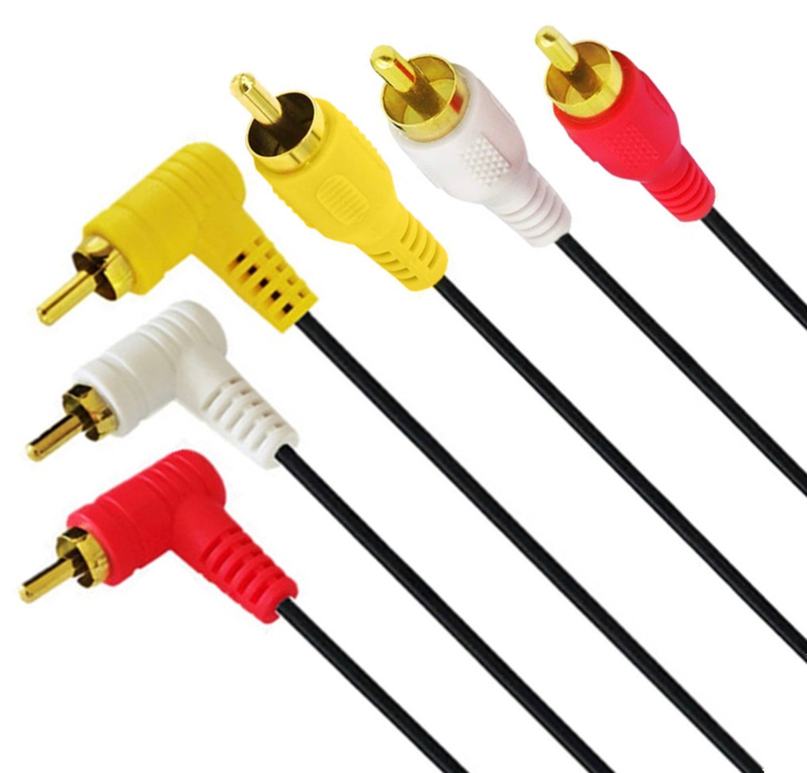 3 RCA Male to Angled RCA Male Composite Video Audio Cable 1.5m