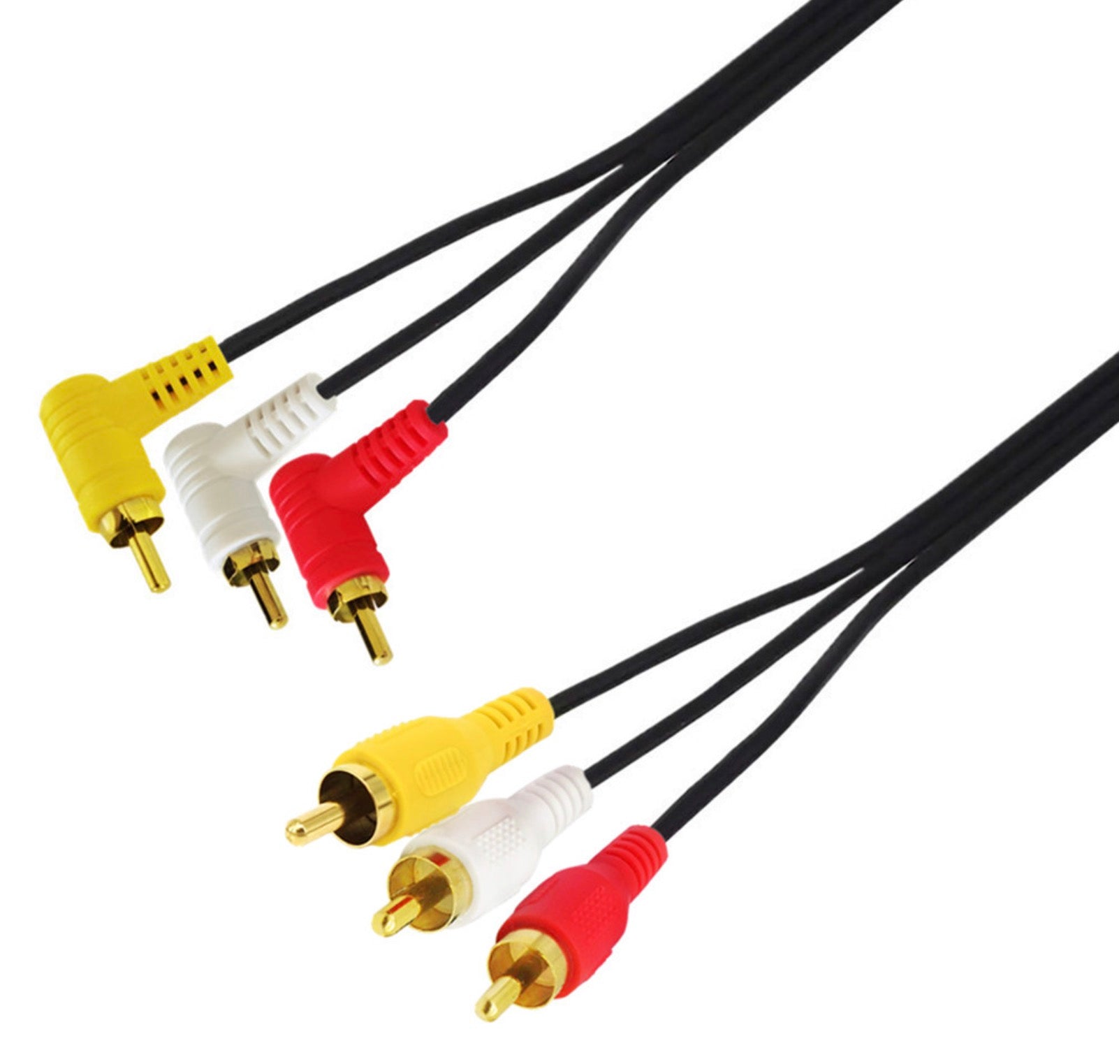 3 RCA Male to Angled RCA Male Composite Video Audio Cable 1.5m