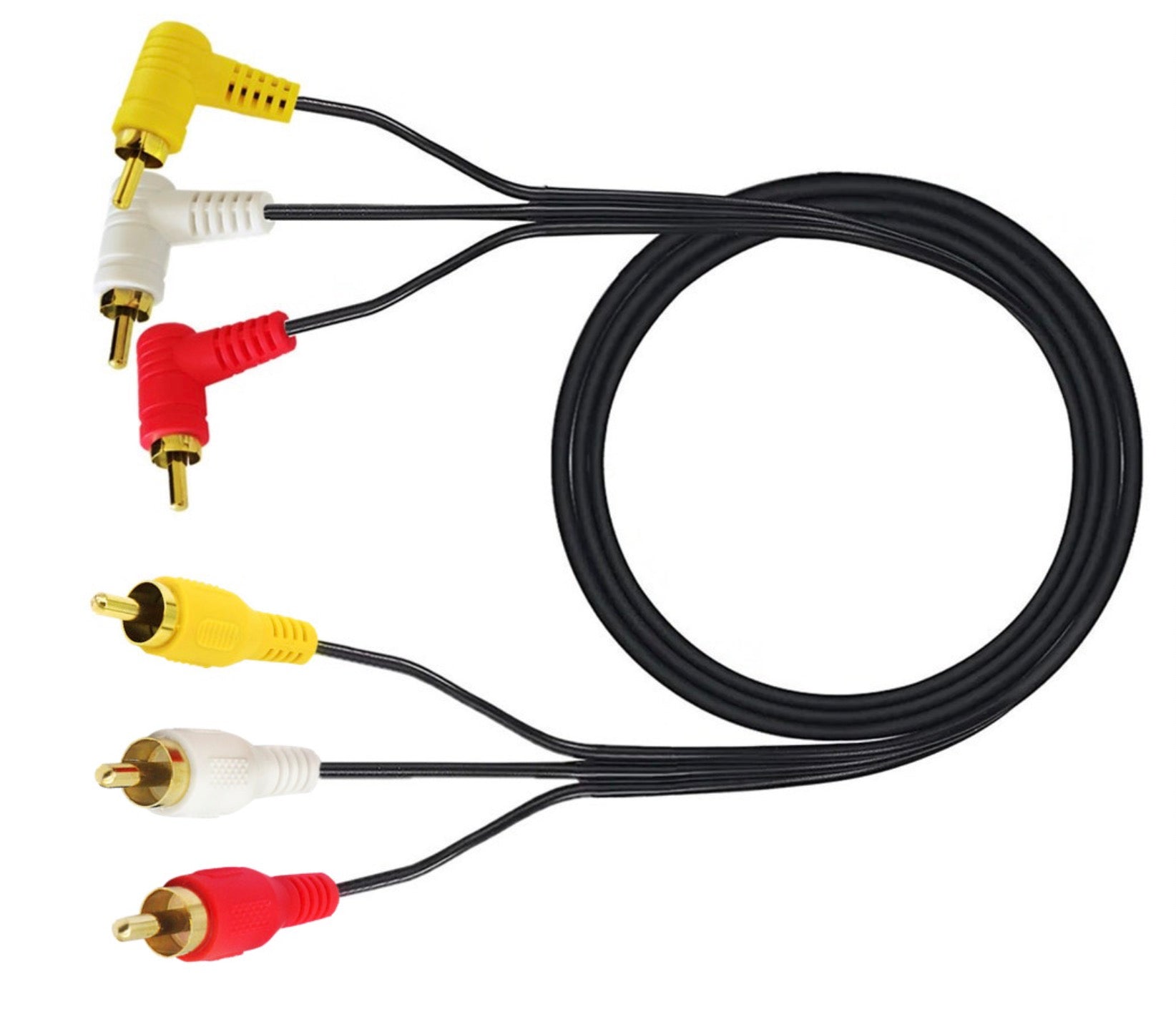 3 RCA Male to Angled RCA Male Composite Video Audio Cable 1.5m