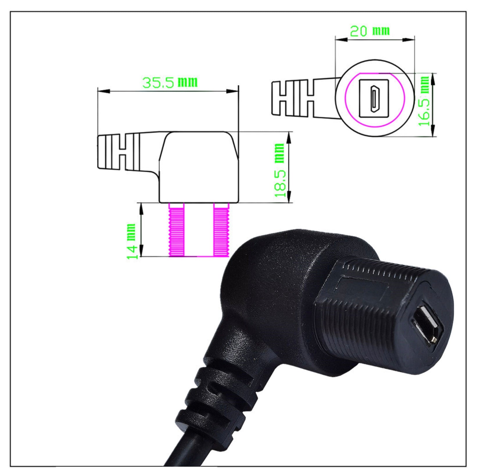 Micro USB 5 Pin Male to Female Flush Panel Mount Extension Cable 0.3m