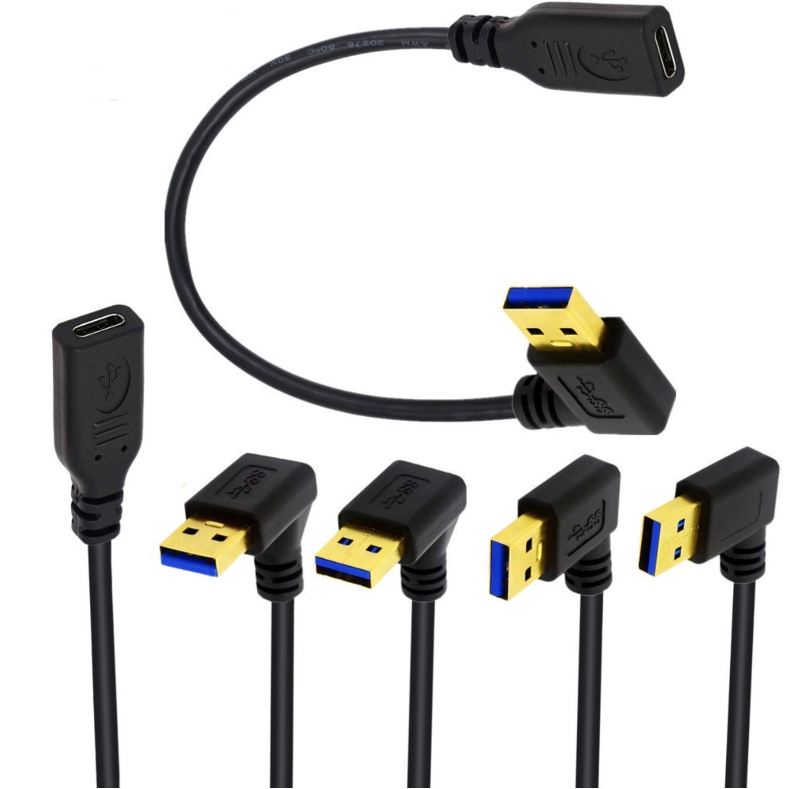USB 3.0 Type A Male Angled to USB C Female Converter Cable 5Gbps 0.2m