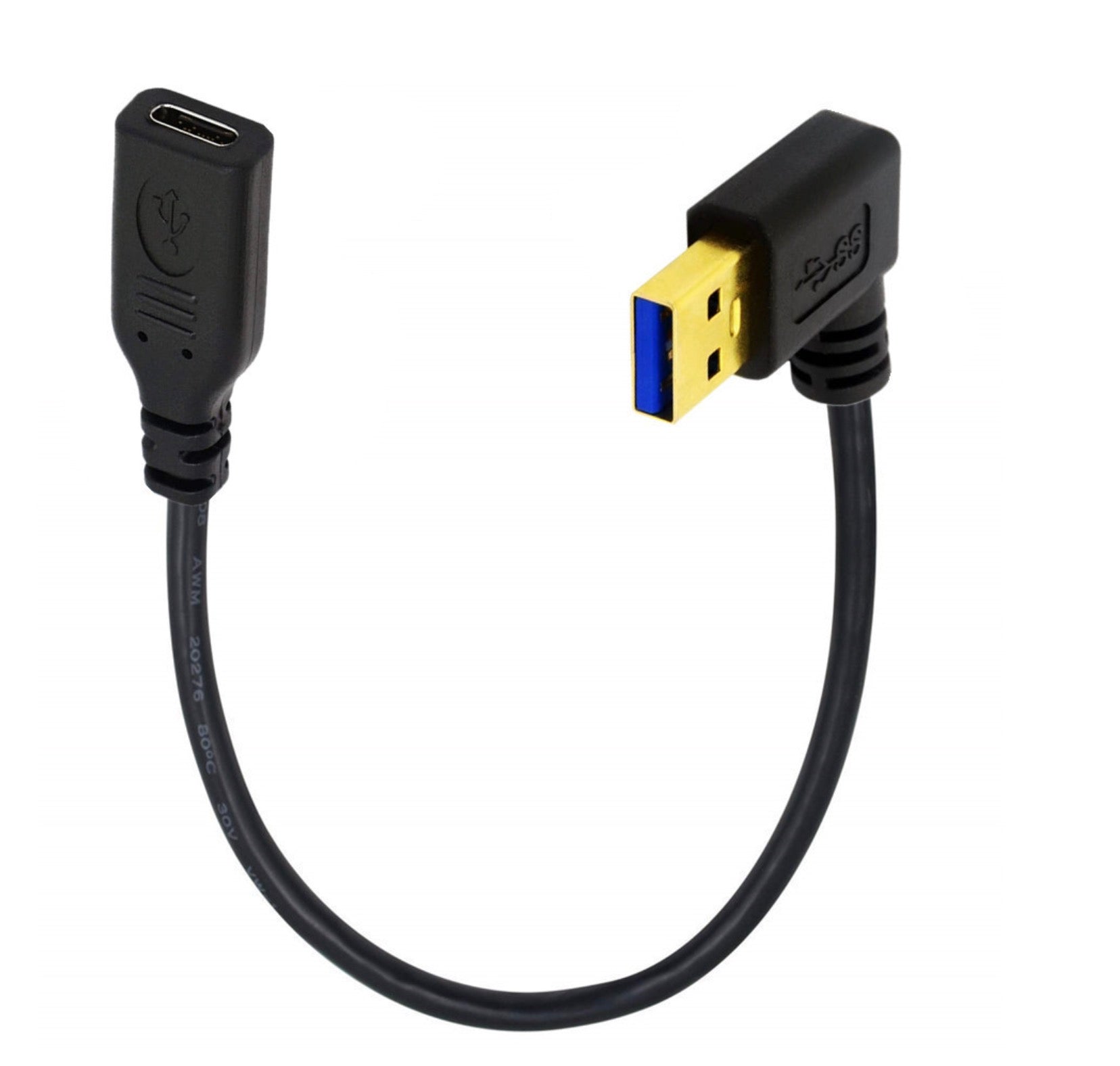 USB 3.0 Type A Male Angled to USB C Female Converter Cable 5Gbps 0.2m