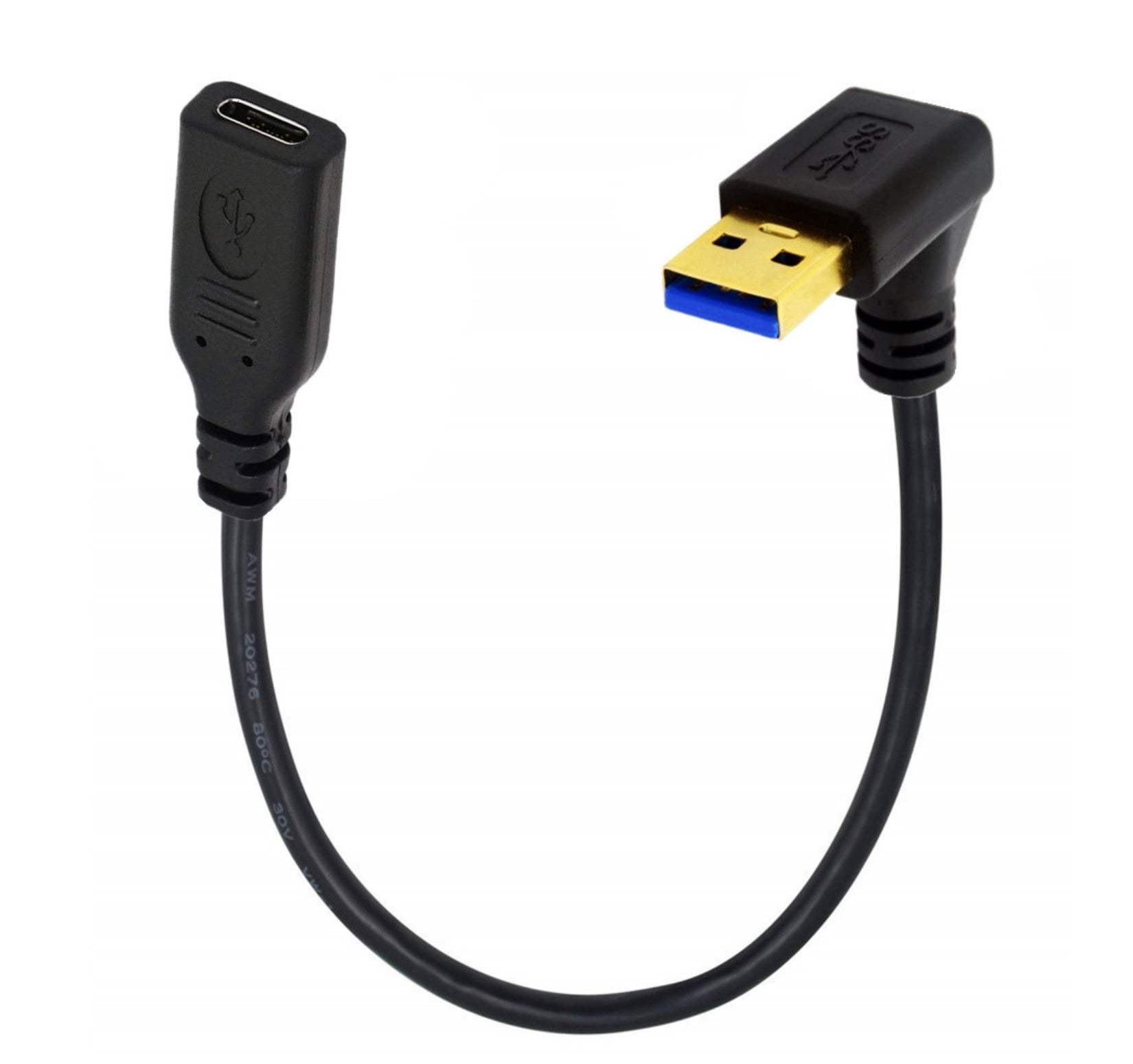 USB 3.0 Type A Male Angled to USB C Female Converter Cable 5Gbps 0.2m