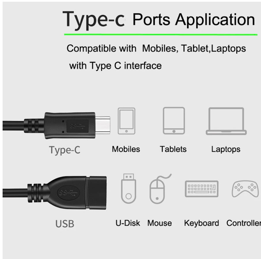 USB C Male to USB 3.0 Female OTG Extension Cable 0.2m