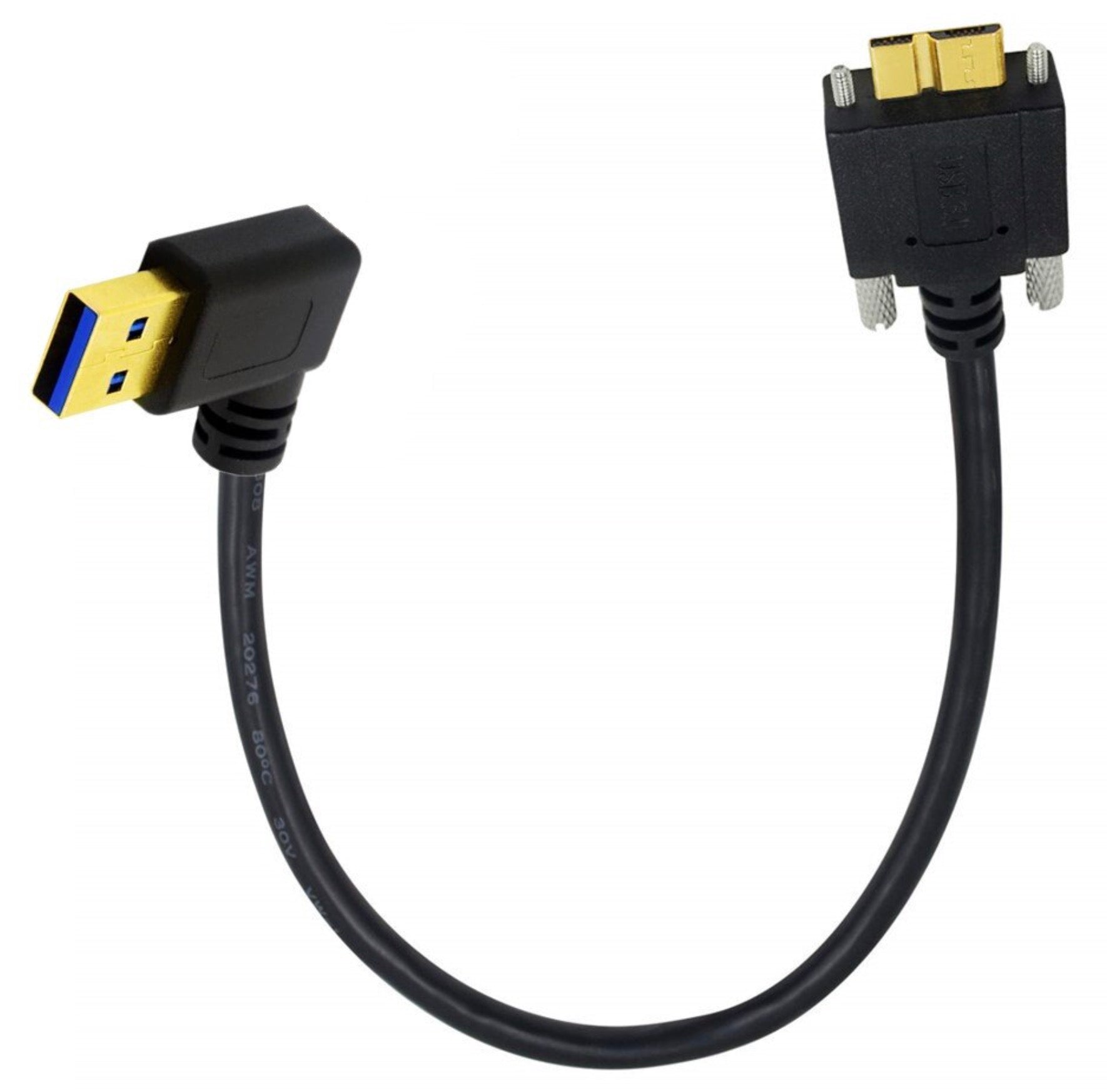 USB 3.0 Angled A Male to Micro B Male Panel Mount Screw Locking Cable  - Right Angle