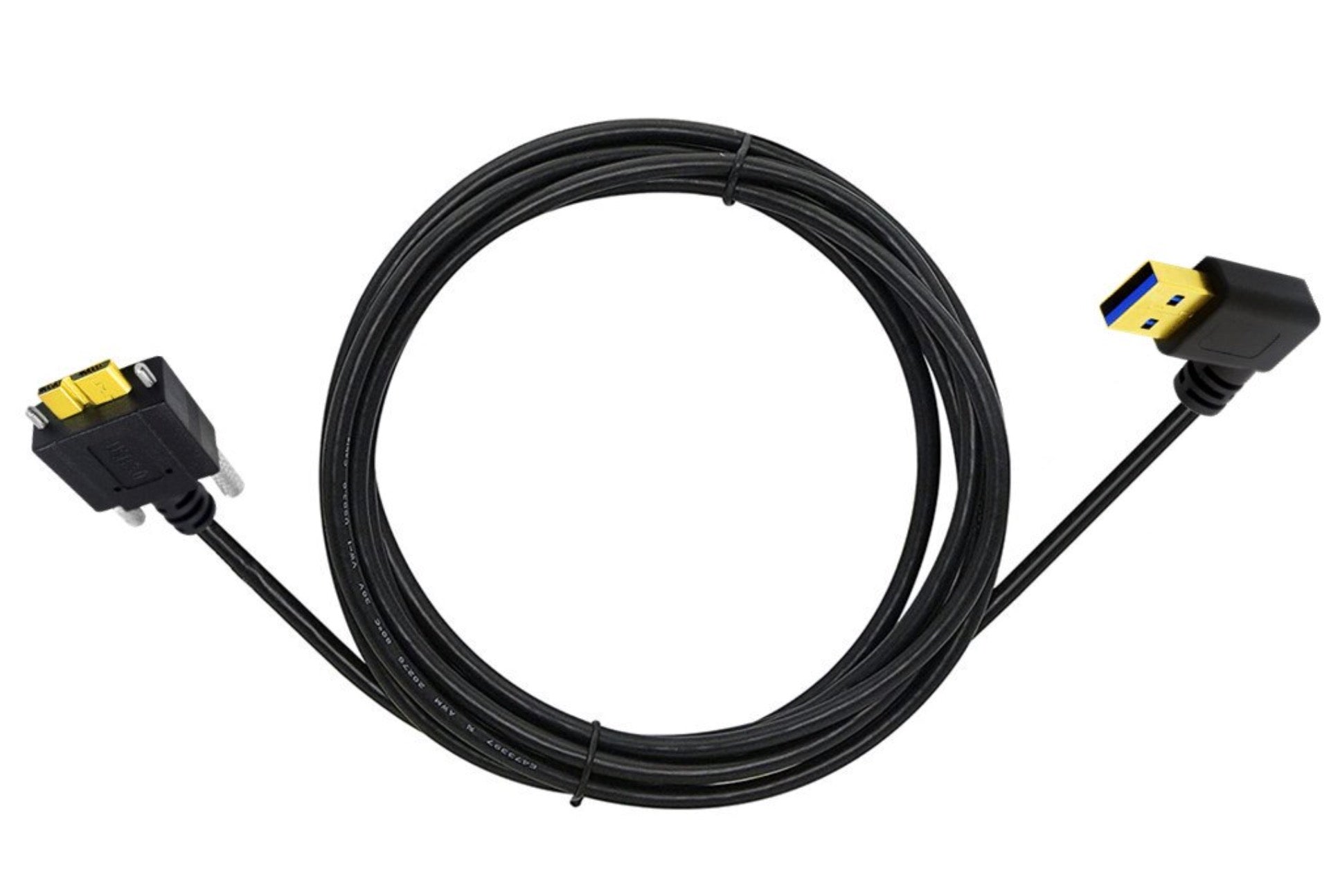 USB 3.0 A Male to Micro B Male Panel Mount Screw Locking Cable  - Right Angle