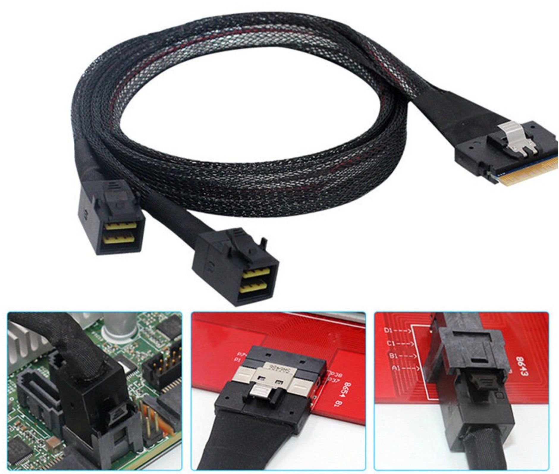 PCI-E Ultraport Slimline SAS Slim 4.0 SFF-8654 8i 74 Pin to Dual SFF-8643 4i Mini SAS HD PCI-Express Cable 0.5m