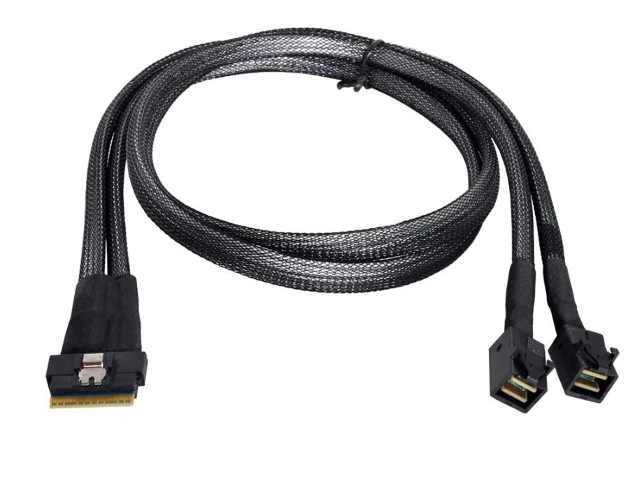 PCI-E Ultraport Slimline SAS Slim 4.0 SFF-8654 8i 74 Pin to Dual SFF-8643 4i Mini SAS HD PCI-Express Cable 0.5m