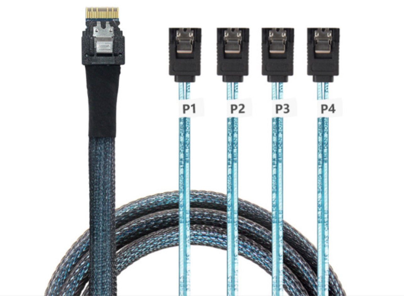 Mini SAS 4.0 SFF-8654 4i 38 Pin Host to 4 SATA 7 Pin Target Hard Disk Raid Cable 0.5m