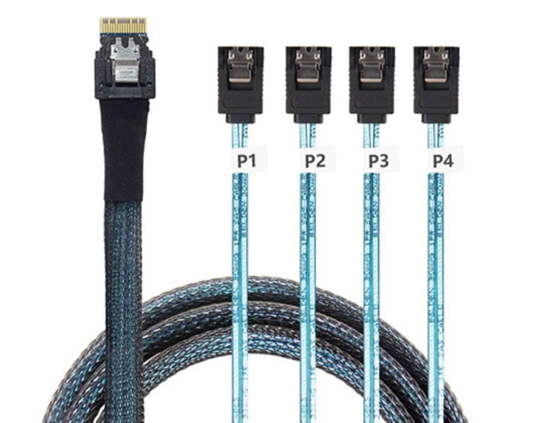 Mini SAS 4.0 SFF-8654 4i 38 Pin Host to 4 SATA 7 Pin Target Hard Disk Raid Cable 0.5m