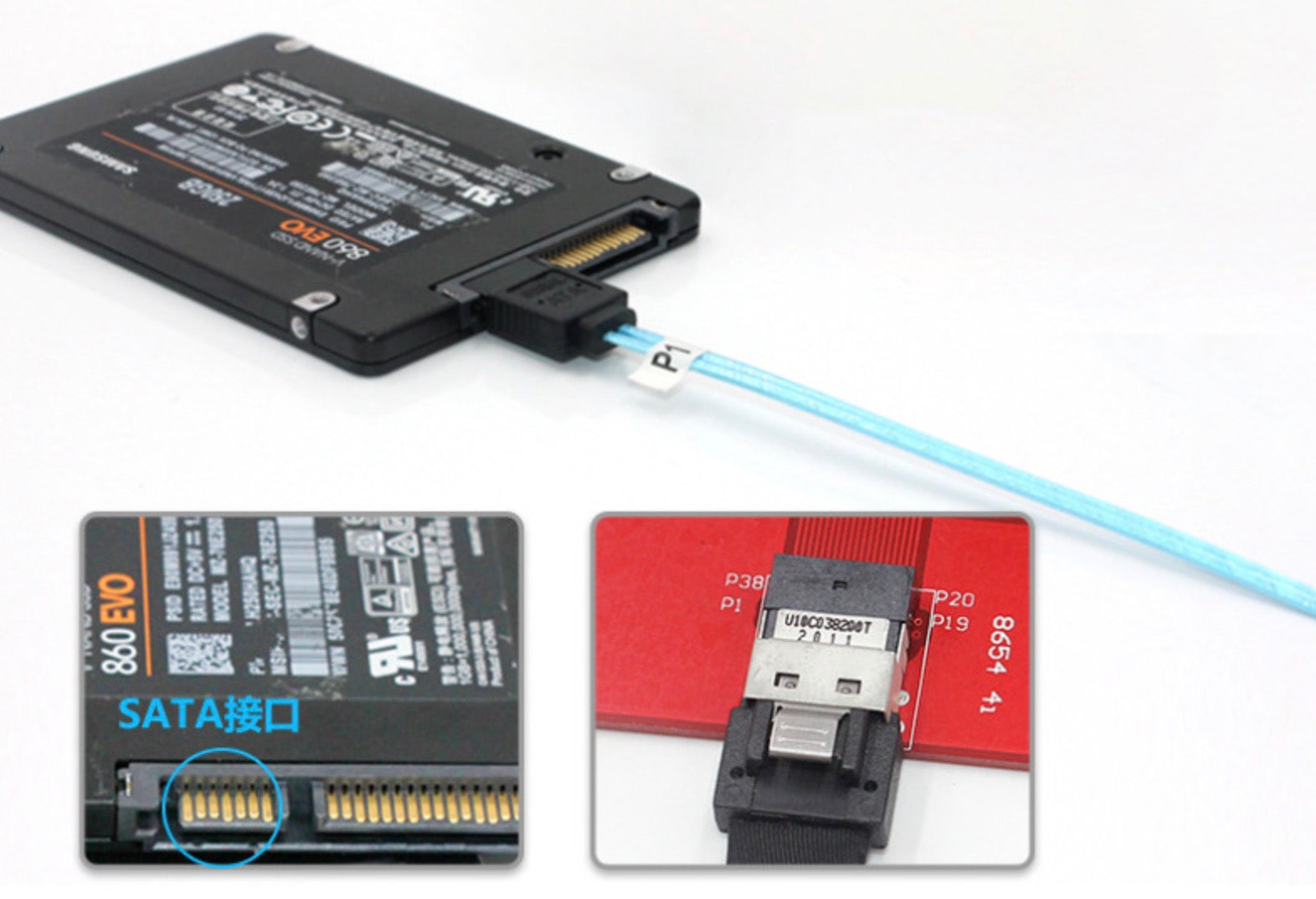 Mini SAS 4.0 SFF-8654 4i 38 Pin Host to 4 SATA 7 Pin Target Hard Disk Raid Cable 0.5m