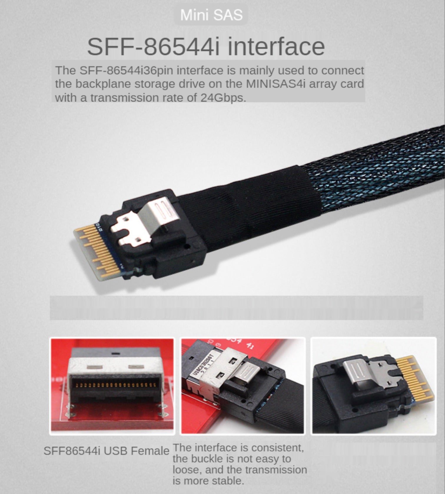 Mini SAS 4.0 SFF-8654 4i 38 Pin Host to 4 SATA 7 Pin Target Hard Disk Raid Cable 0.5m