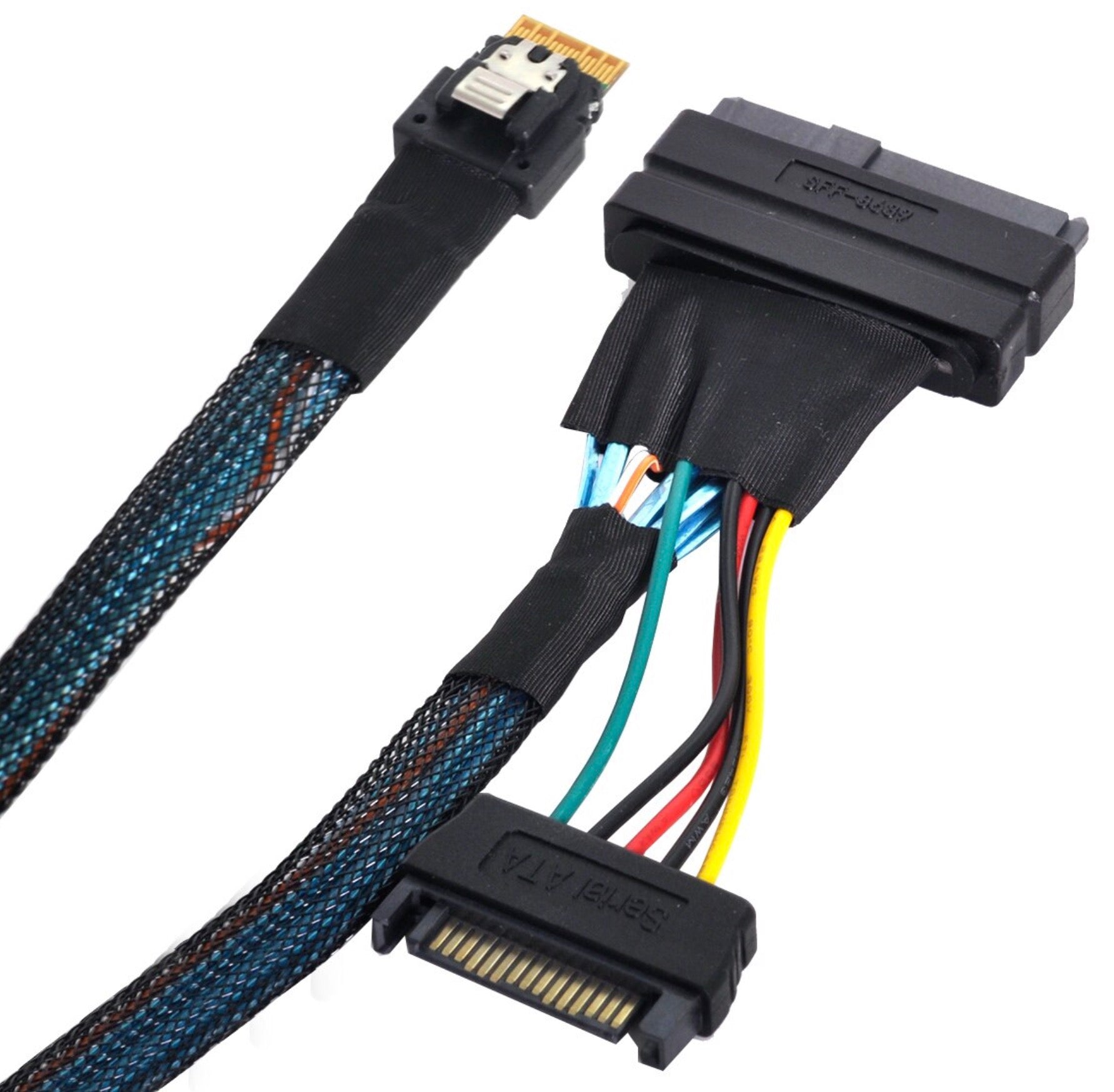 SFF-8654 4i Slim SAS 4.0 to SFF-8639 SSD Cable NVME U.2 with 15 Pin SATA Power Cable 0.5m