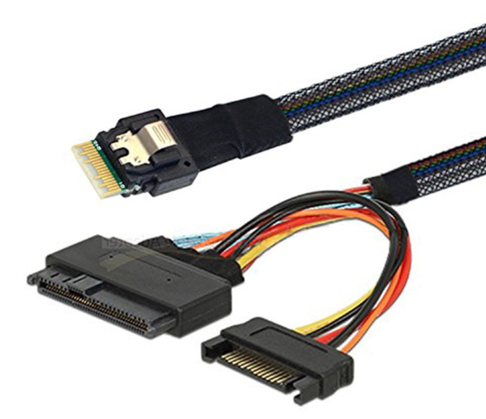 SFF-8654 4i Slim SAS 4.0 to SFF-8639 SSD Cable NVME U.2 with 15 Pin SATA Power Cable 0.5m