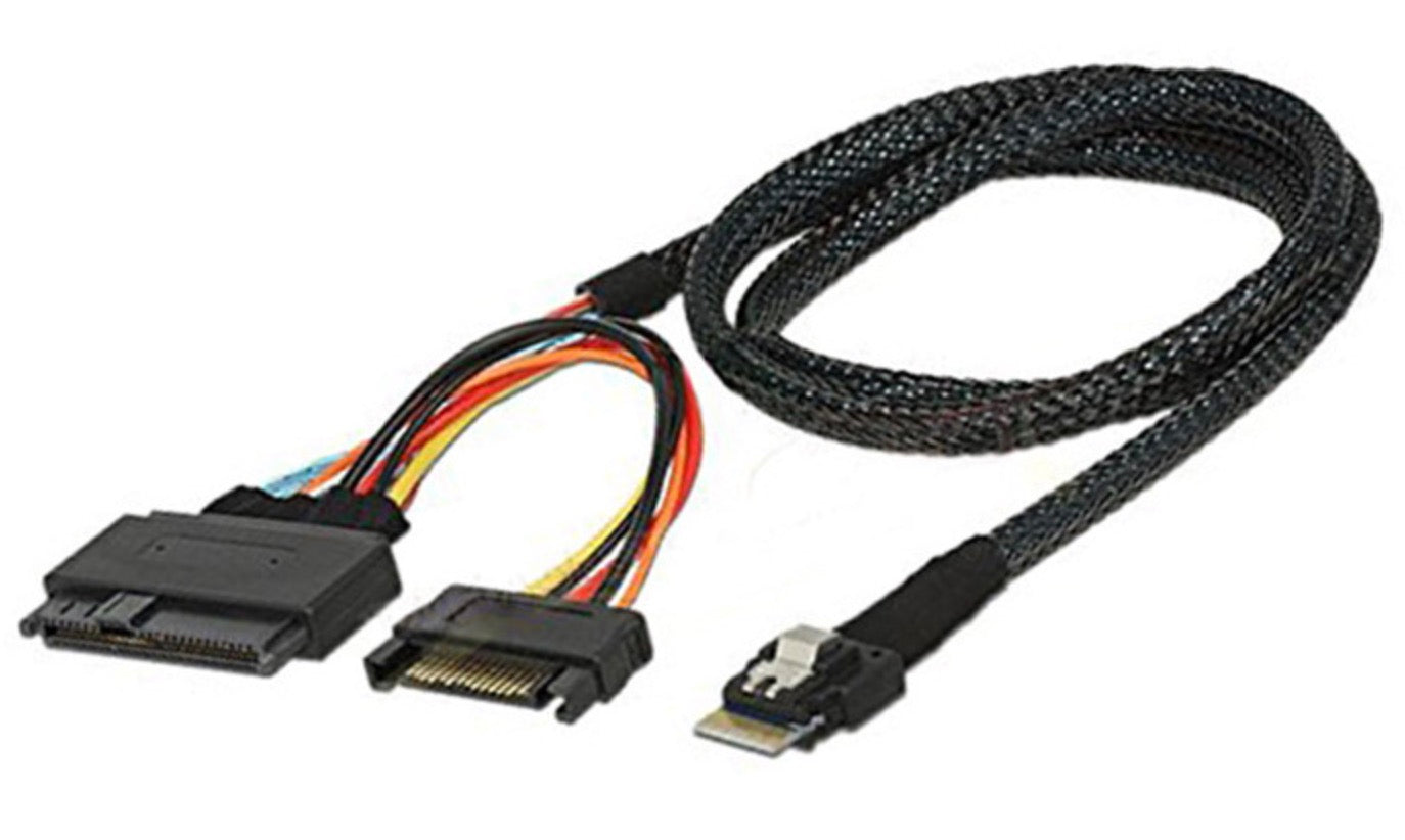 SFF-8654 4i Slim SAS 4.0 to SFF-8639 SSD Cable NVME U.2 with 15 Pin SATA Power Cable 0.5m