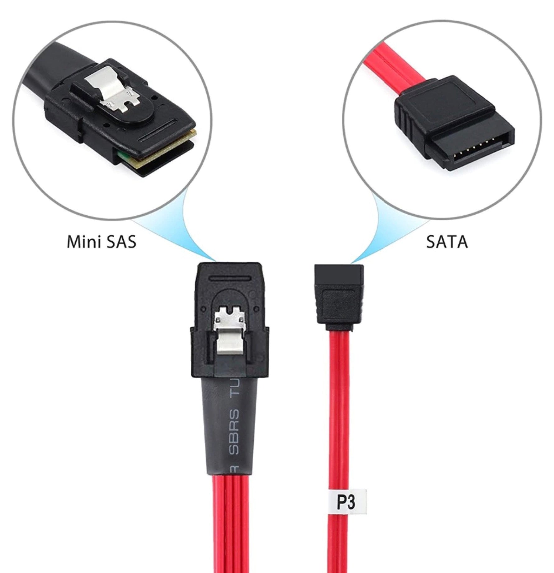 Internal SFF-8087 Mini SAS 36 Pin Male to 4 x SATA 7 Pin Female Forward Breakout Cable 0.5m