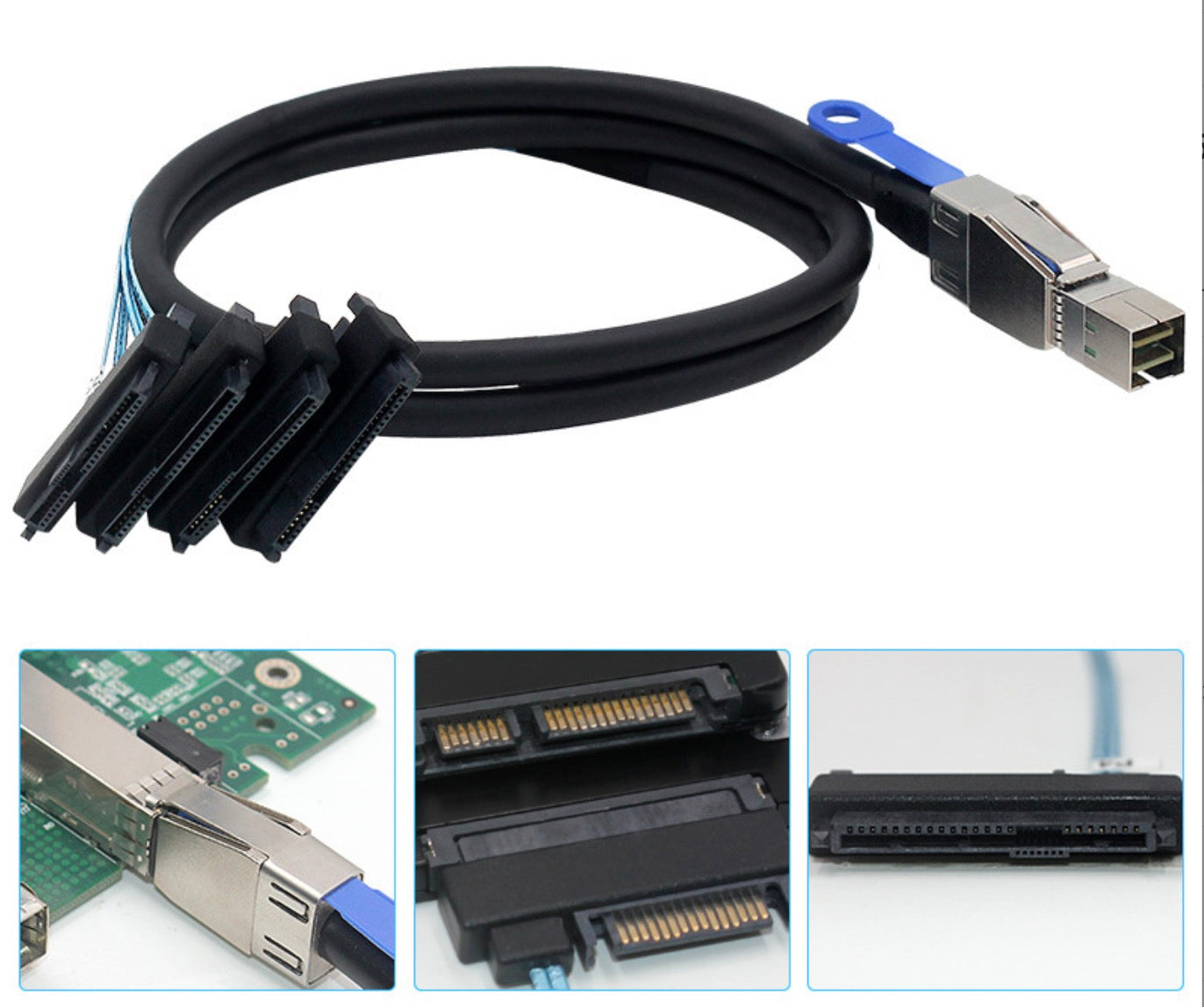 Mini SAS HD 8644 to 4 x SFF-8482 With SATA Power Cable 1m