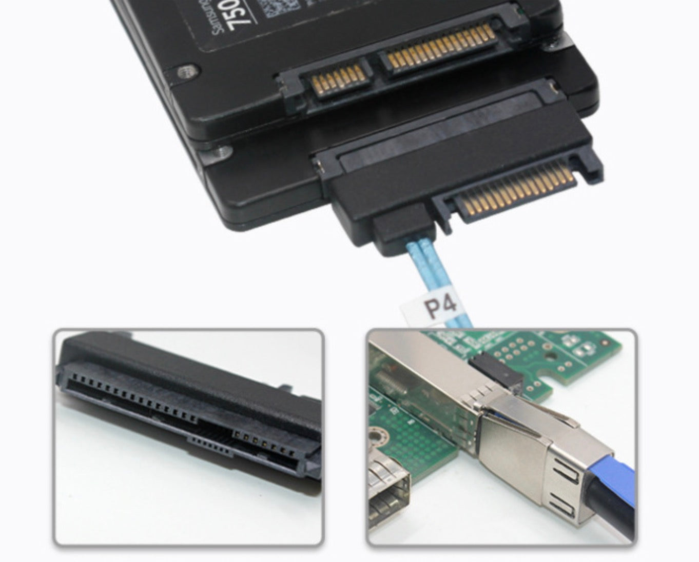 Mini SAS HD 8644 to 4 x SFF-8482 With SATA Power Cable 1m