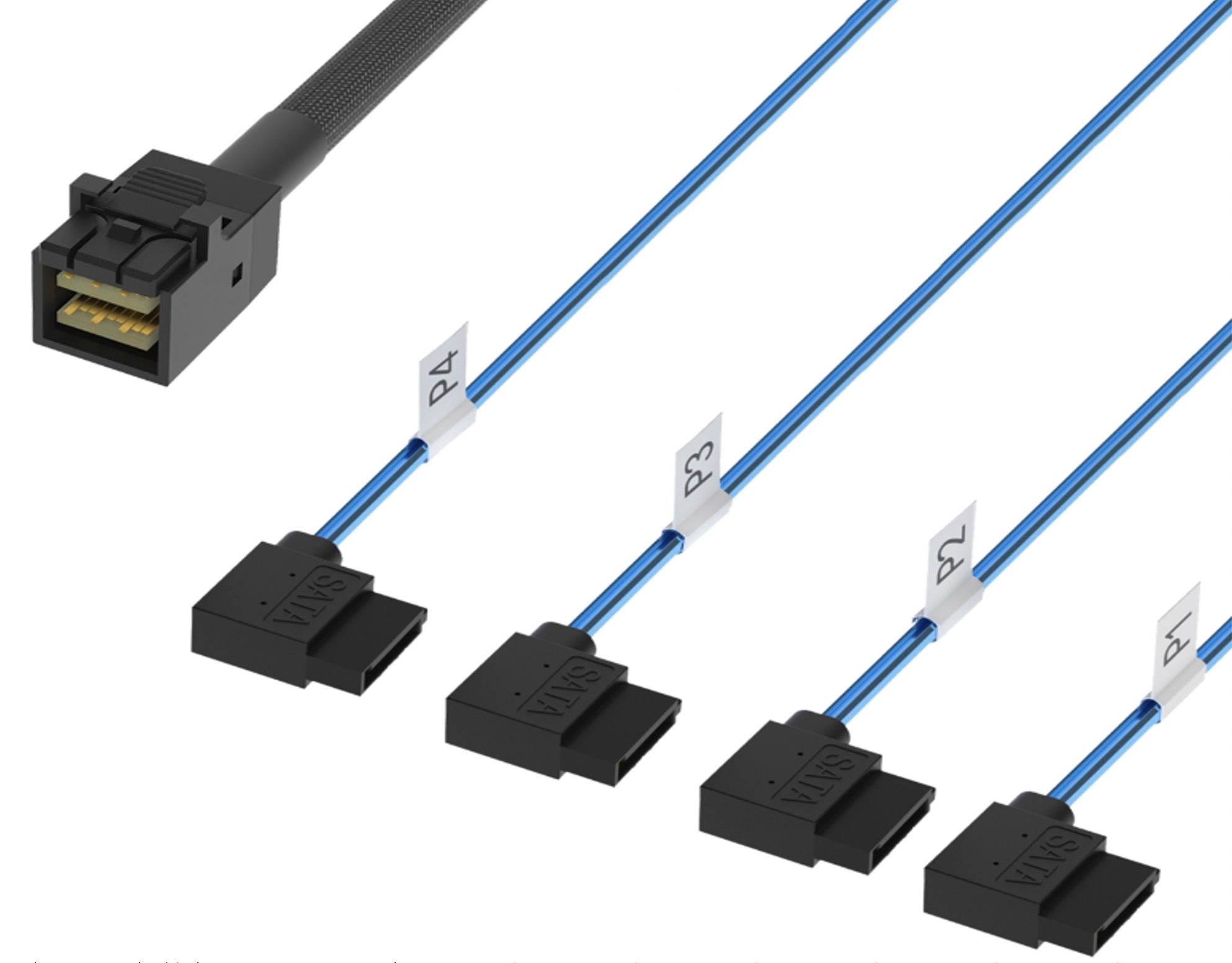 Mini SAS SFF-8643 to 4 x SATA 7pin Angled Forward Breakout Cable For RAID Card Controller