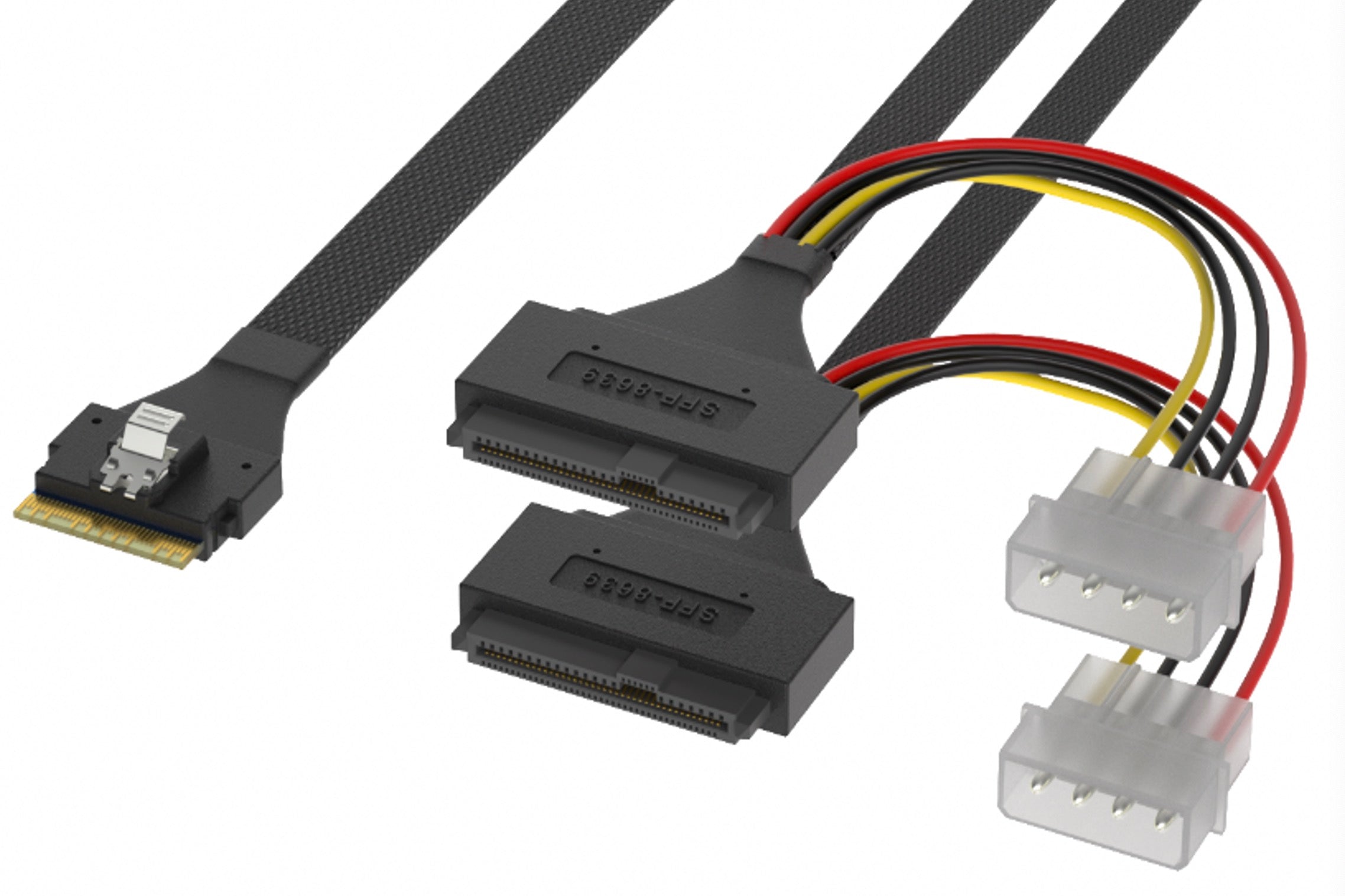 Slim SAS SFF8654 8i to 2 x Mini SAS SFF8639 +15 Pin Power Cable 0.5m