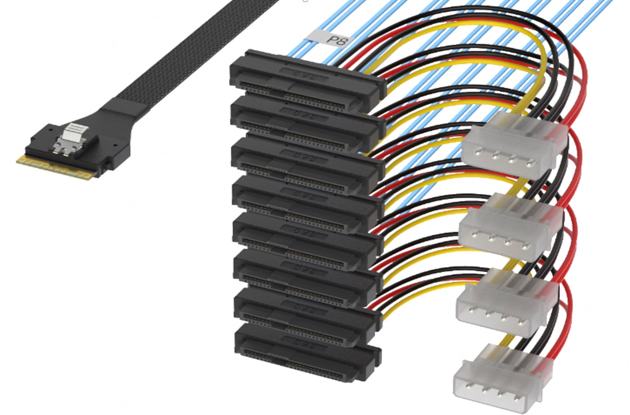 Slim SAS SFF-8654 8i to 8 x SFF-8482+4Pin Power Cable 0.6m