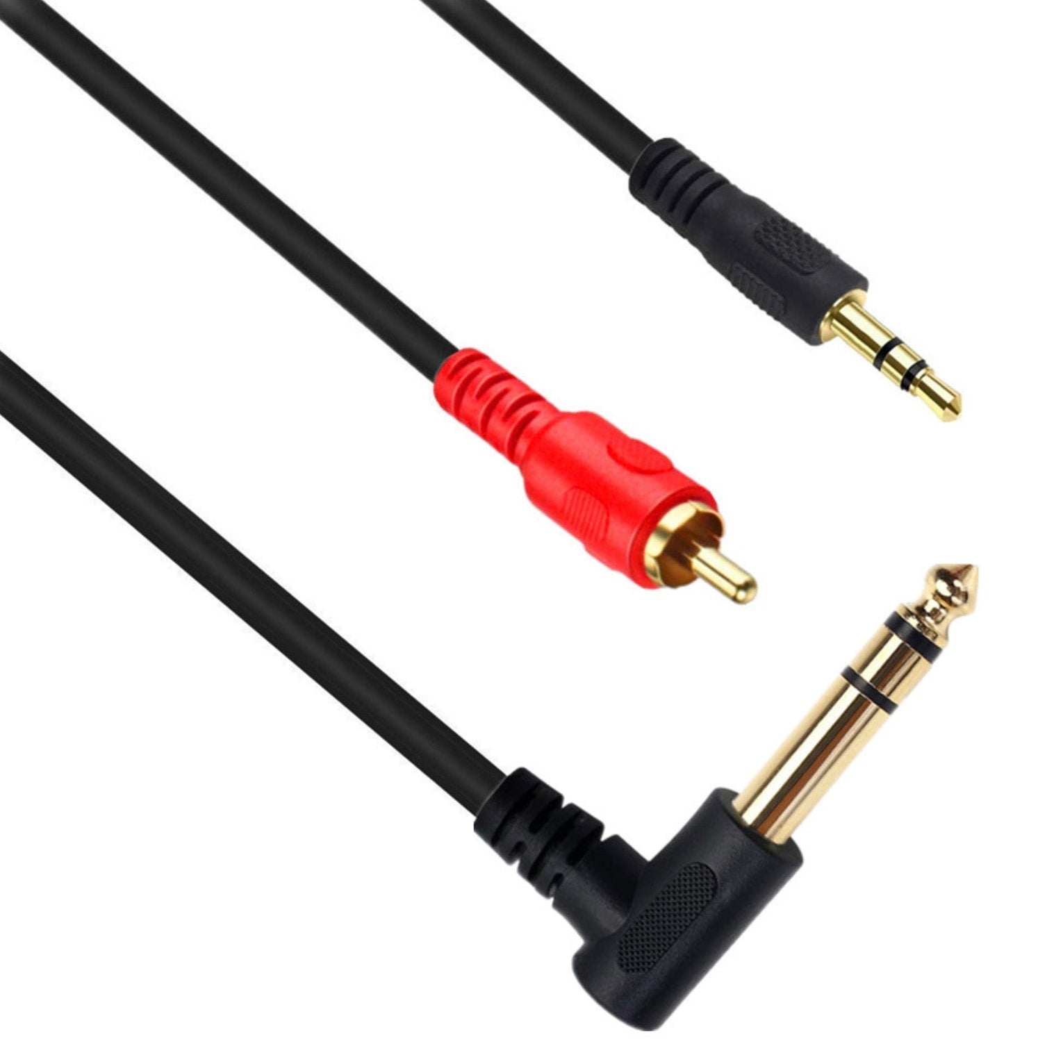 6.35mm 1/4" Angled Male TRS to 3.5mm + RCA Male Stereo Audio Cable 0.5m